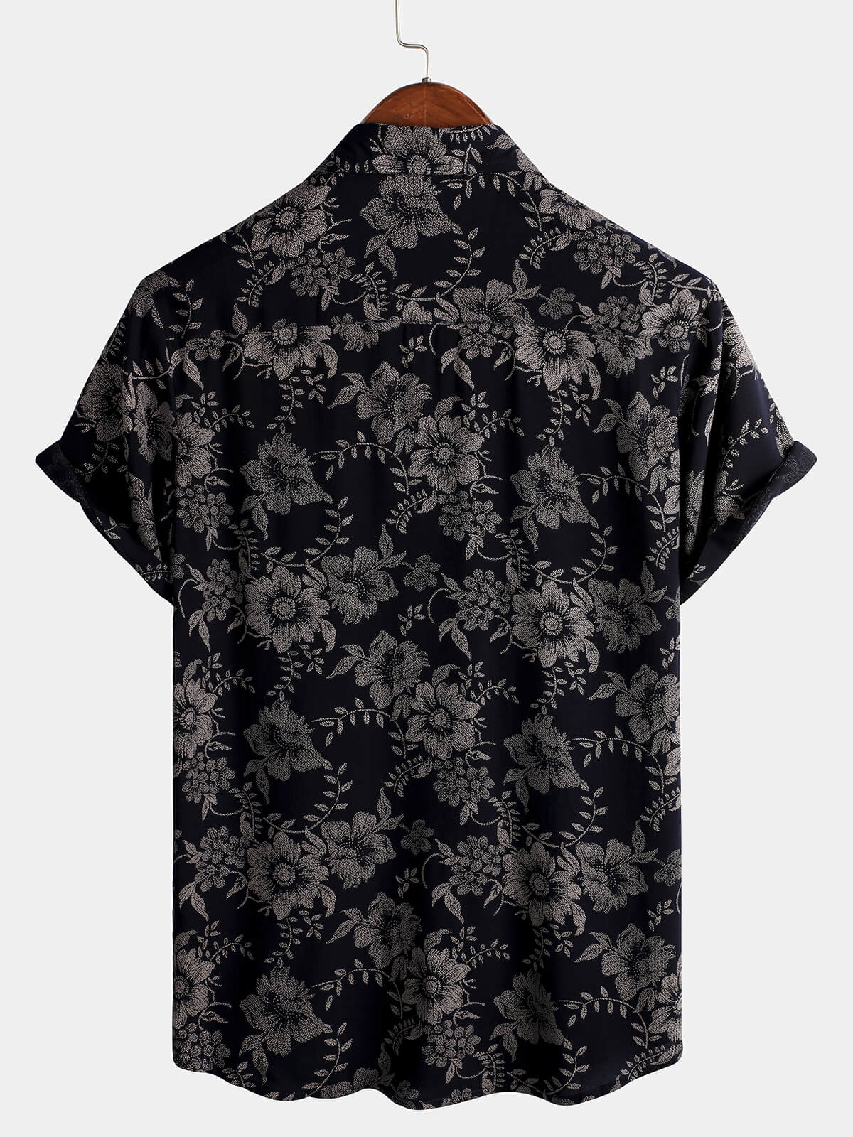 Men's Navy Floral Print Hawaiian Short Sleeve Shirt