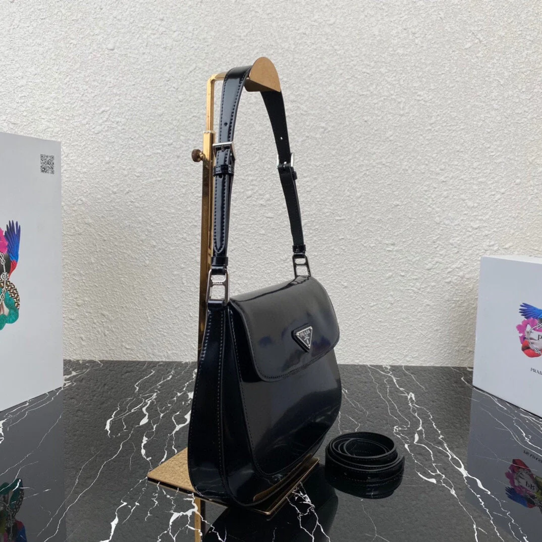 Prada CLEO 24 BLACK BRUSHED LEATHER SHOULDER BAG