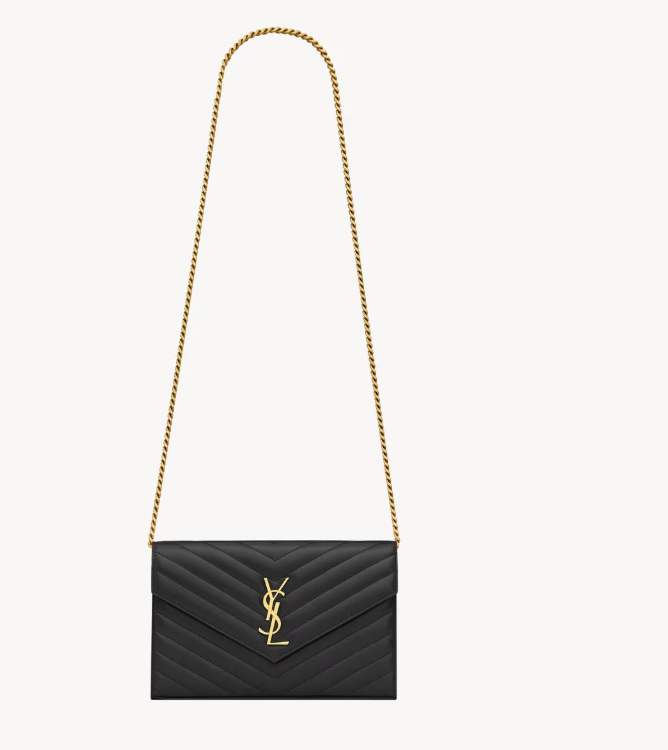 Saint Laurent Black Lambskin Cassandre Chain Wallet 377828