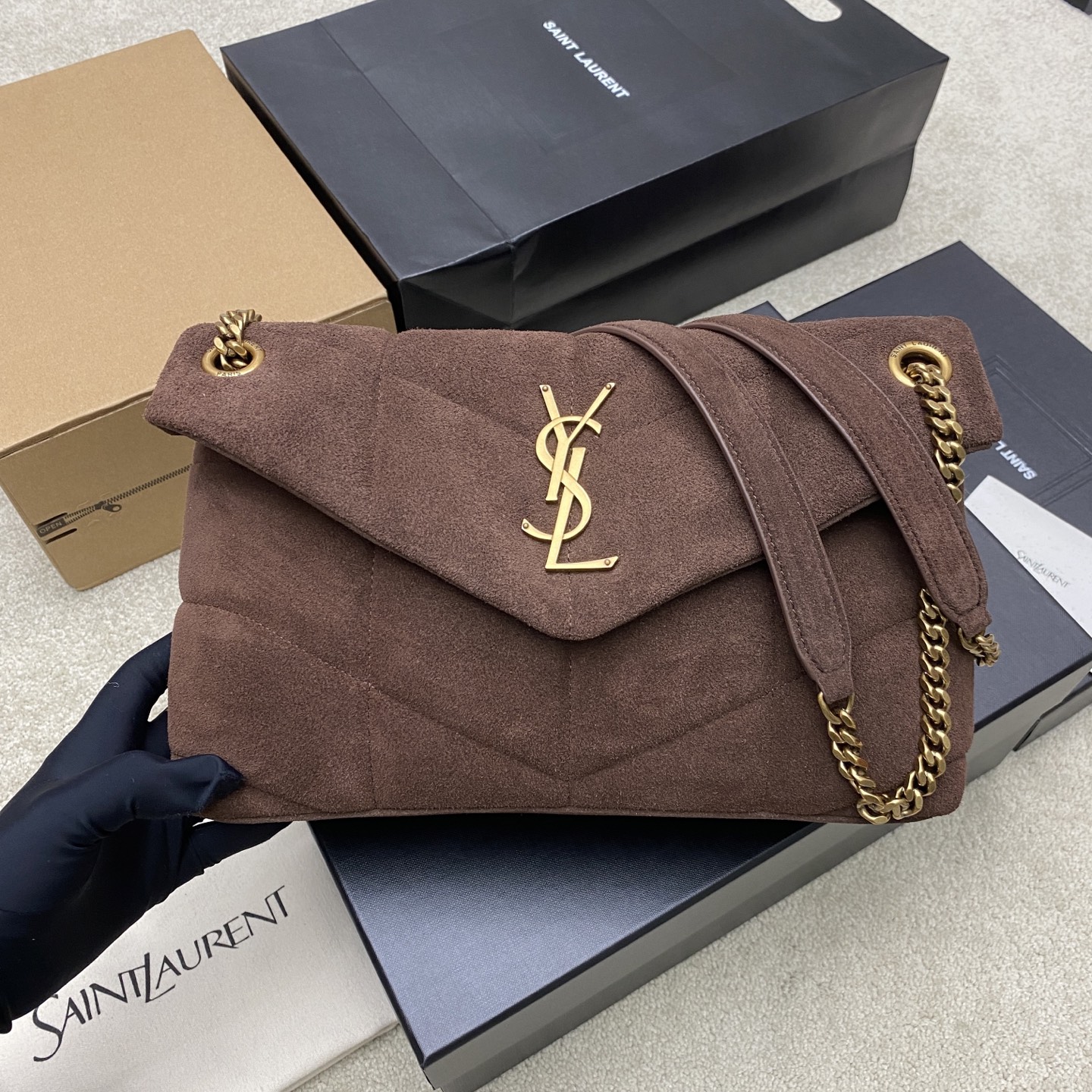 Saint Laurent Denim Small Puffer Bag in Suede leather 577476