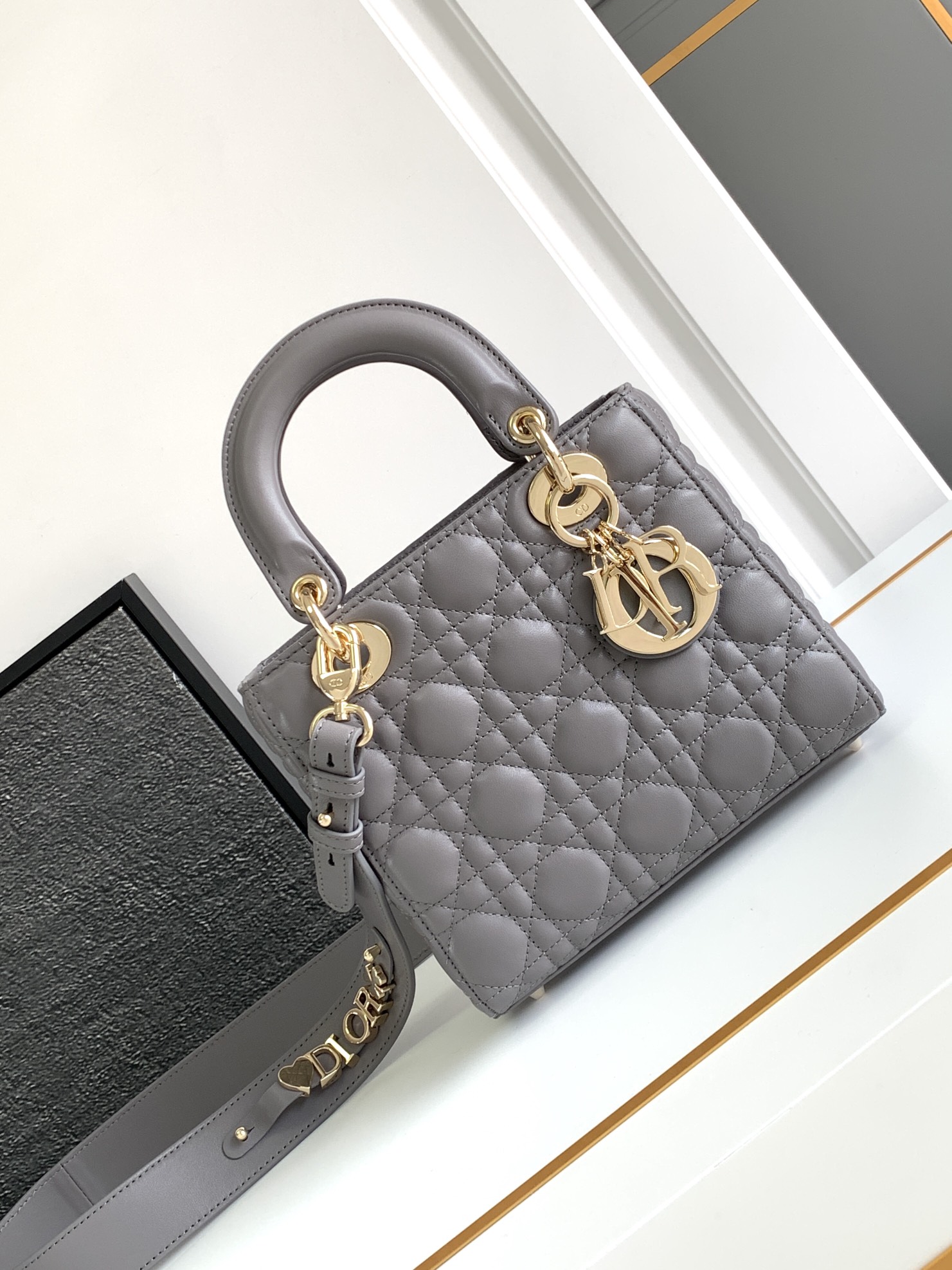 Small Lady Dior My ABC Bag in Etoupe Grey Cannage Lambskin