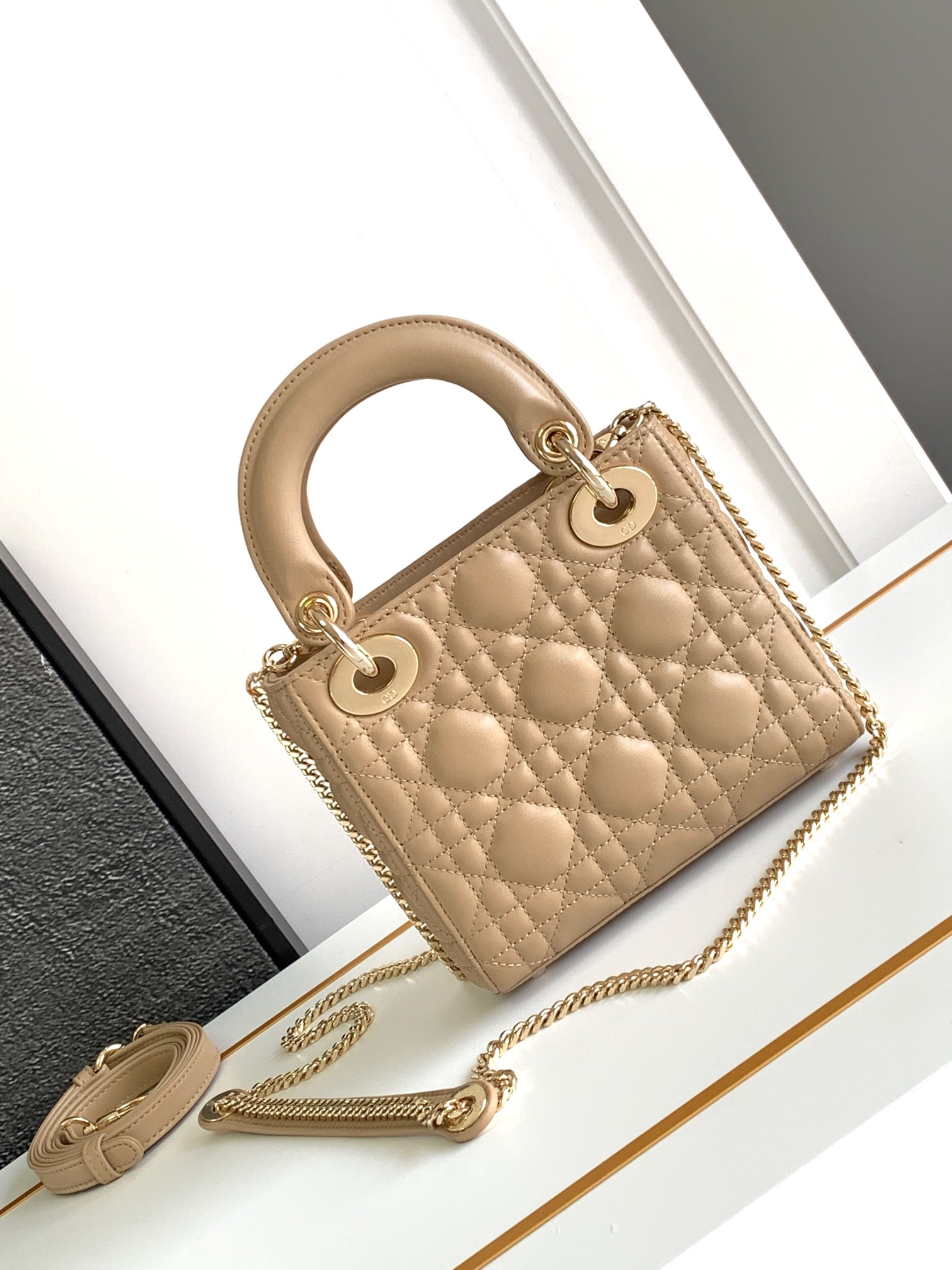 Mini Lady Dior Bag in Dark beige Cannage Lambskin