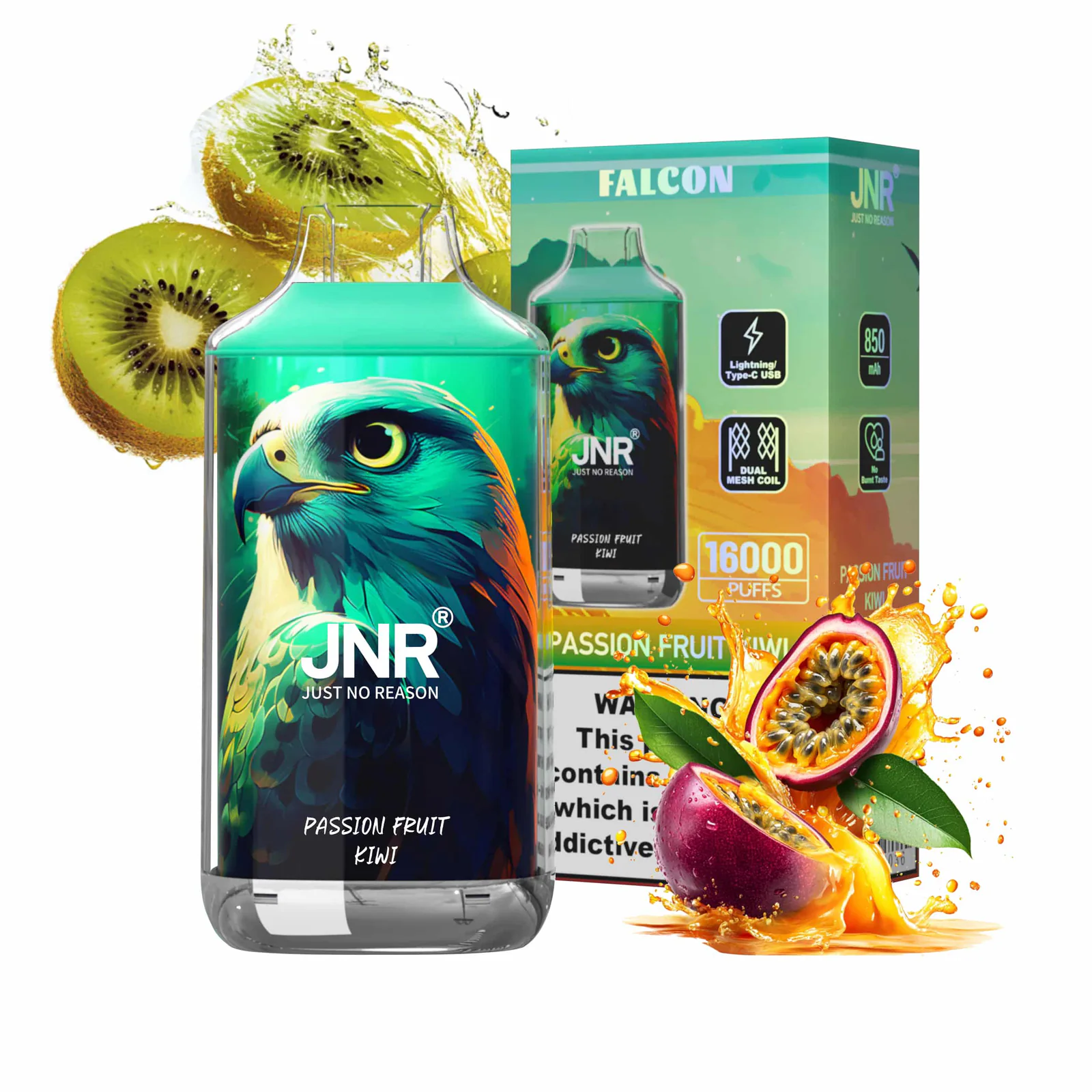 JNR Falcon 16K Rechargeable Disposable Vape – Passion Fruit Kiwi