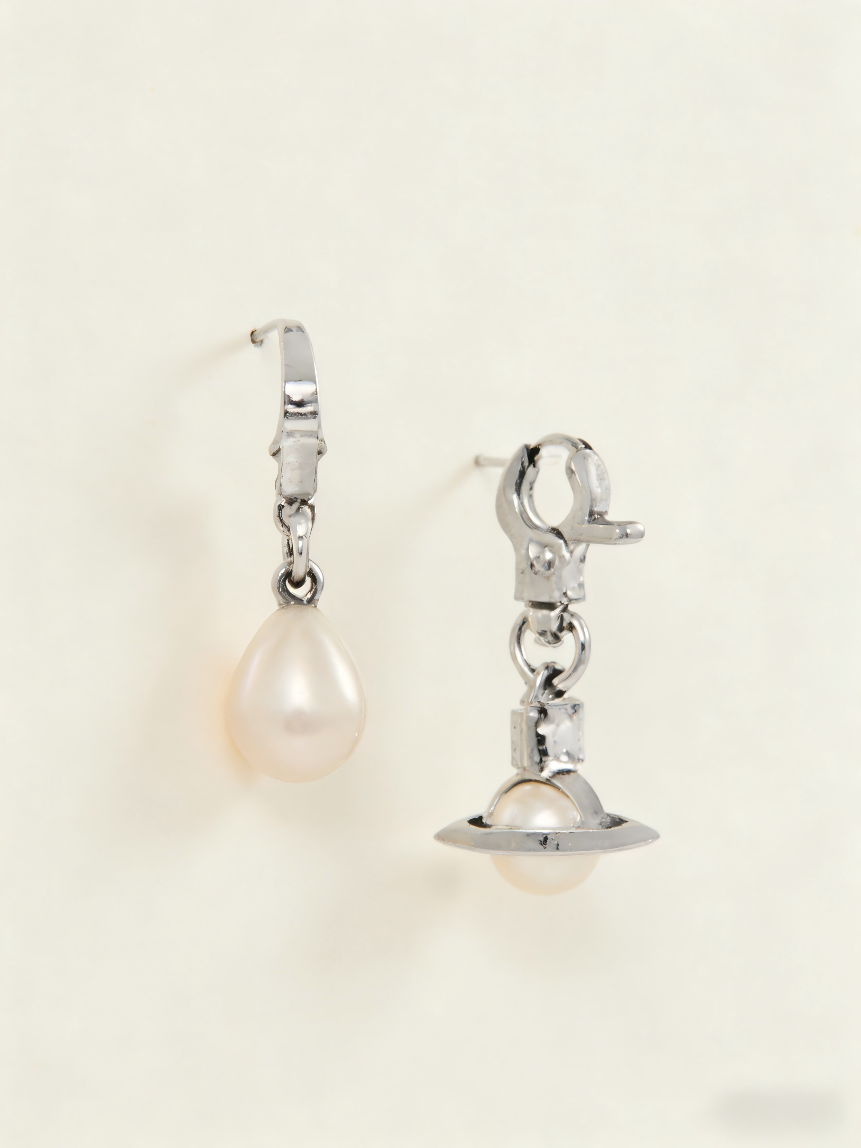 Trendy Asymmetric Pearl Drop Earrings for Women – Silver-Tone Orb Detail, Y2K Aesthetic Jewelry for Party & Daily Wear