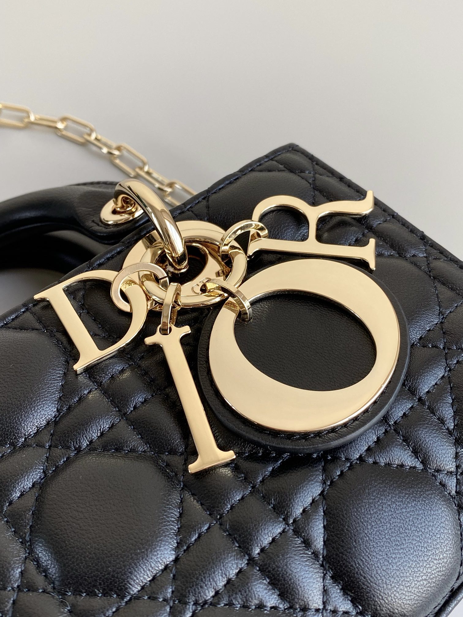 Small Lady D-Joy Bag in Black Cannage Lambskin