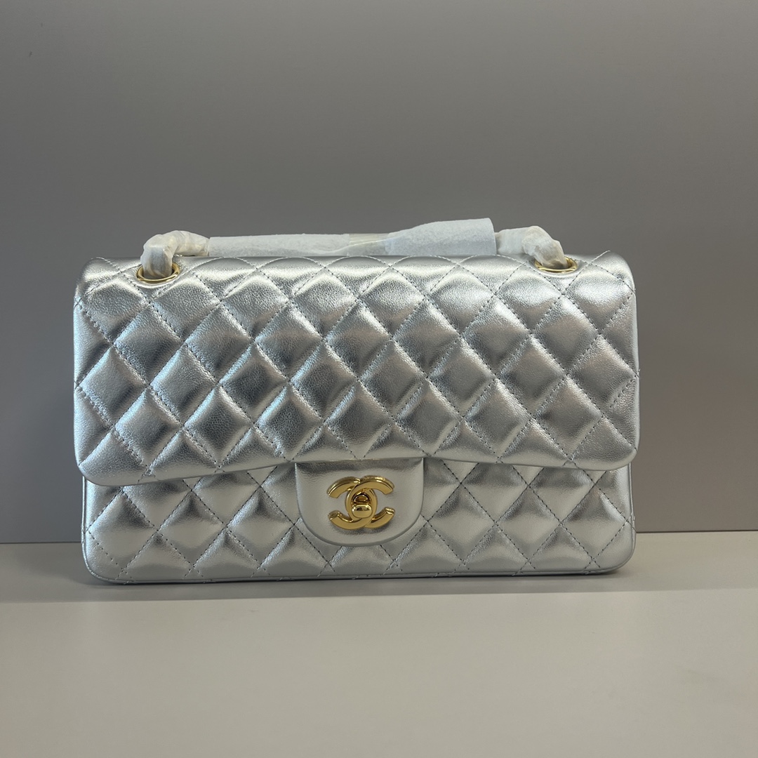 Chanel CF Medium 25CM Metallic Quilted Lambskin Leather Double Flap Shoulder Bag /10A - KAIROO