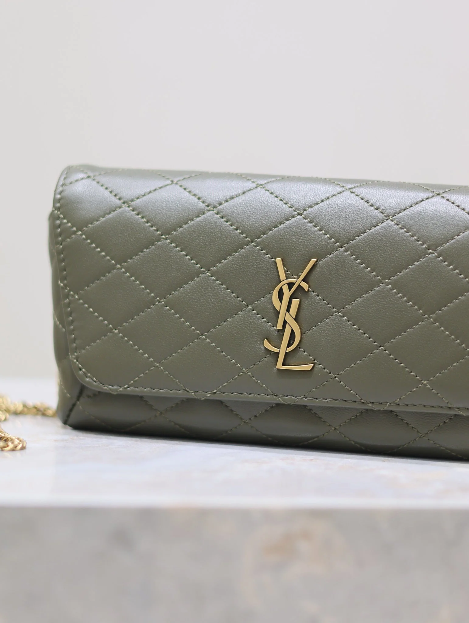 Saint Laurent YSL Gaby Phone Bag 19cm Olive Green Quilted Leather