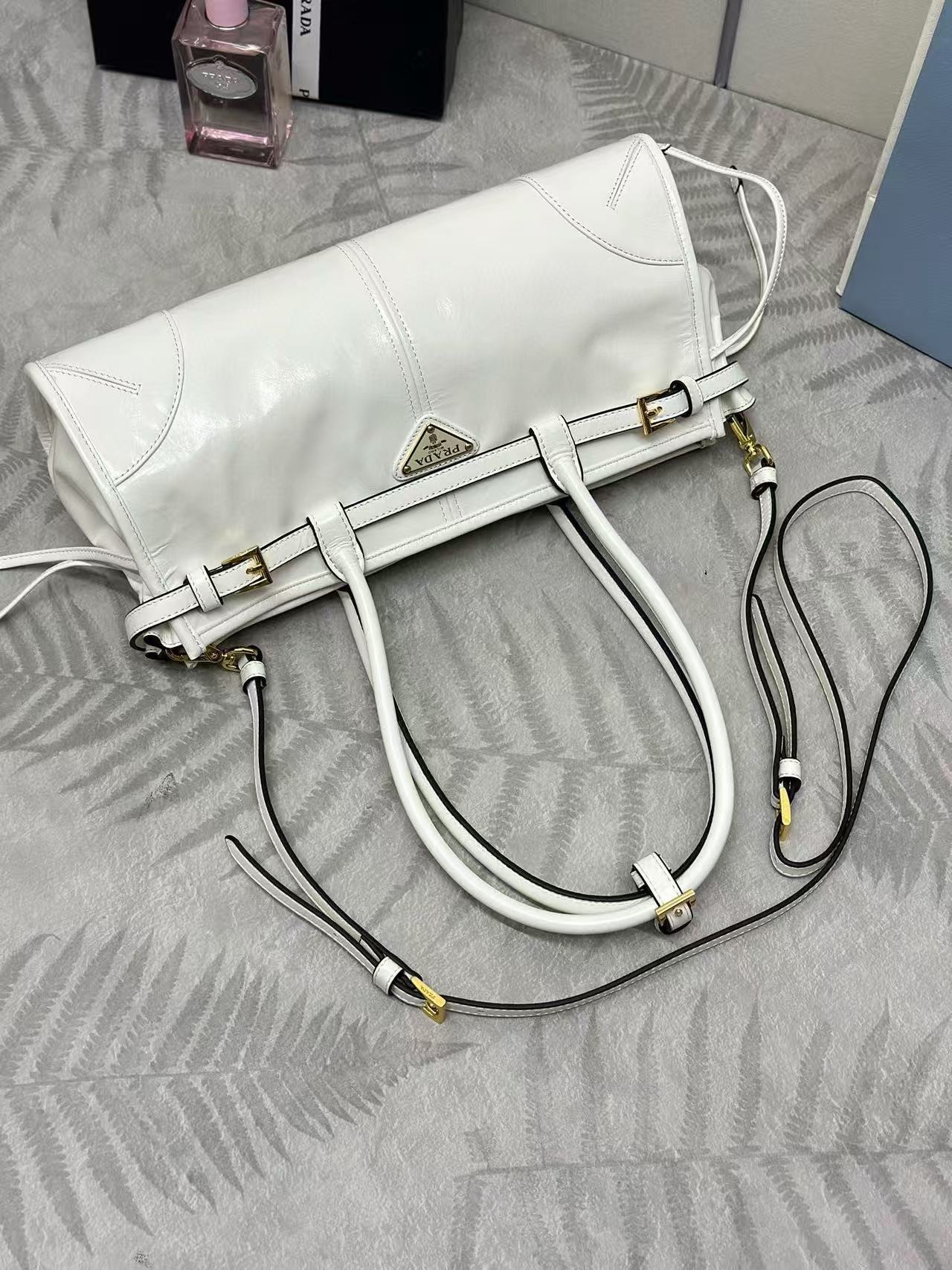 Prada Bonnie Medium Handbag 32cm White Calfskin