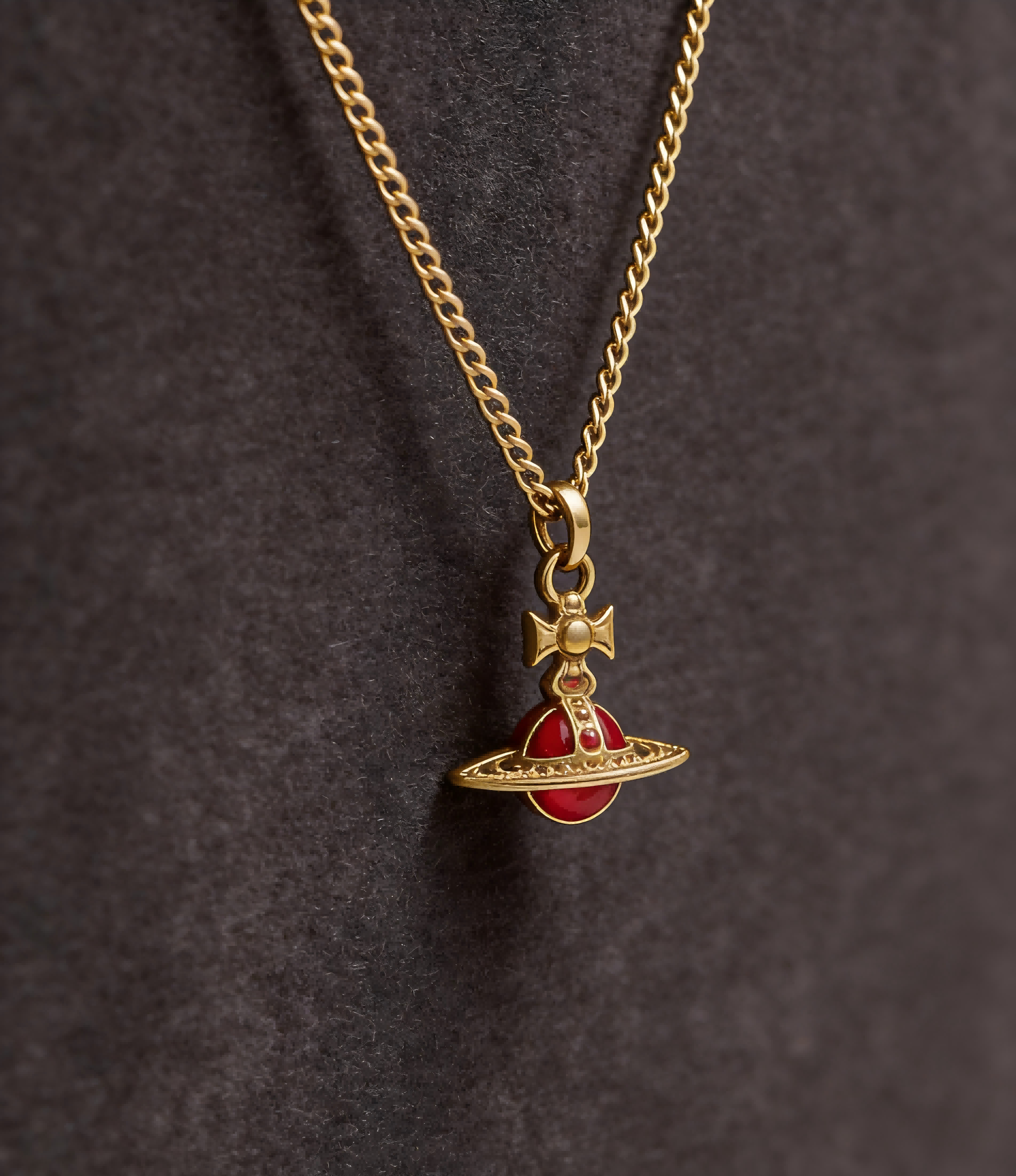 2026 New Vivienne Westwood Style Gold Red Crystal Saturn Pendant Necklace - Dainty Ruby Celestial Jewelry for Women