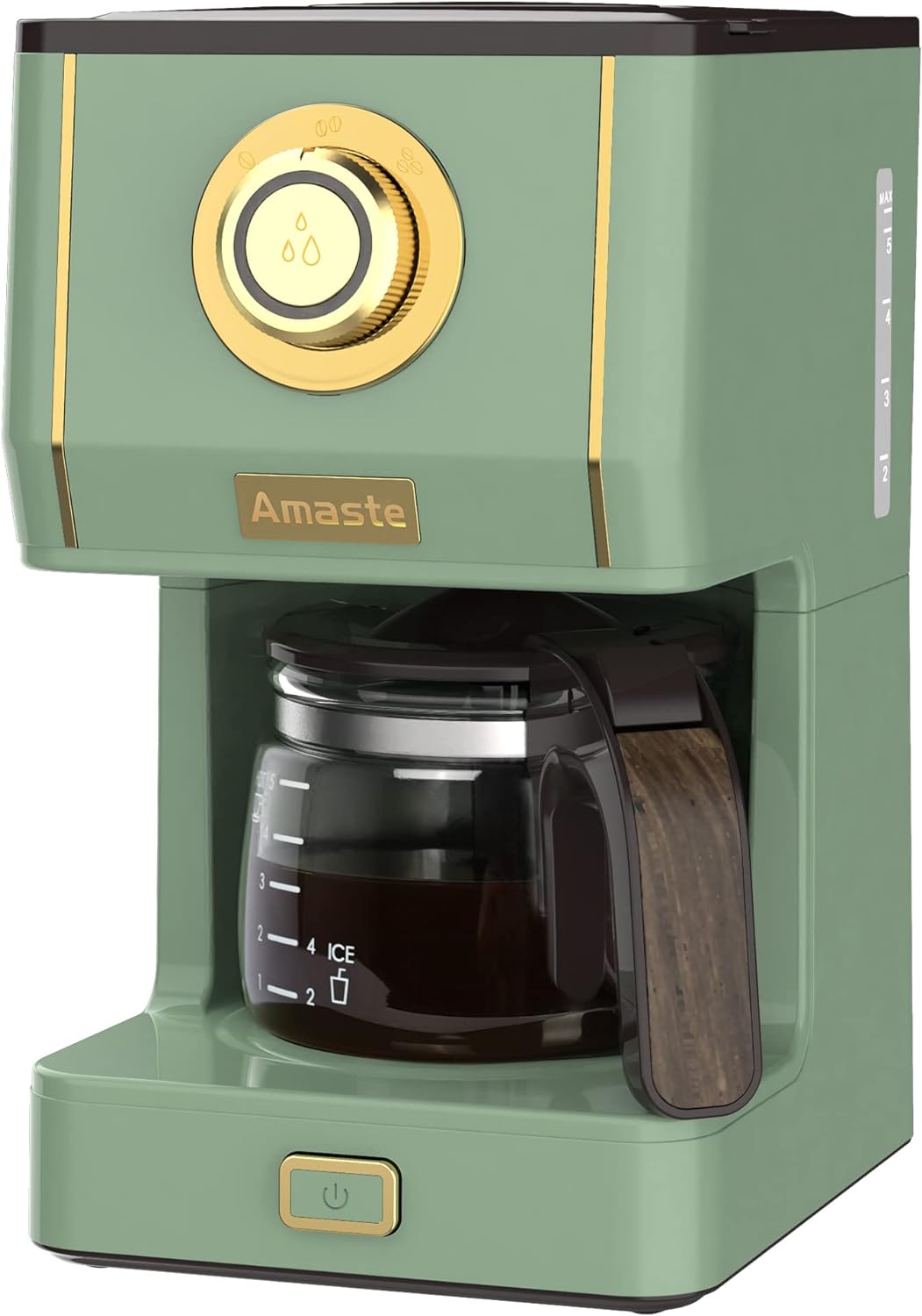 Amaste Drip Coffee Maker, Coffee Machine with 25 Oz Glass Coffee Pot, Retro Style Coffee Maker with Reusable Filter & Three Brewing Modes, Warming Plate, Matcha Green