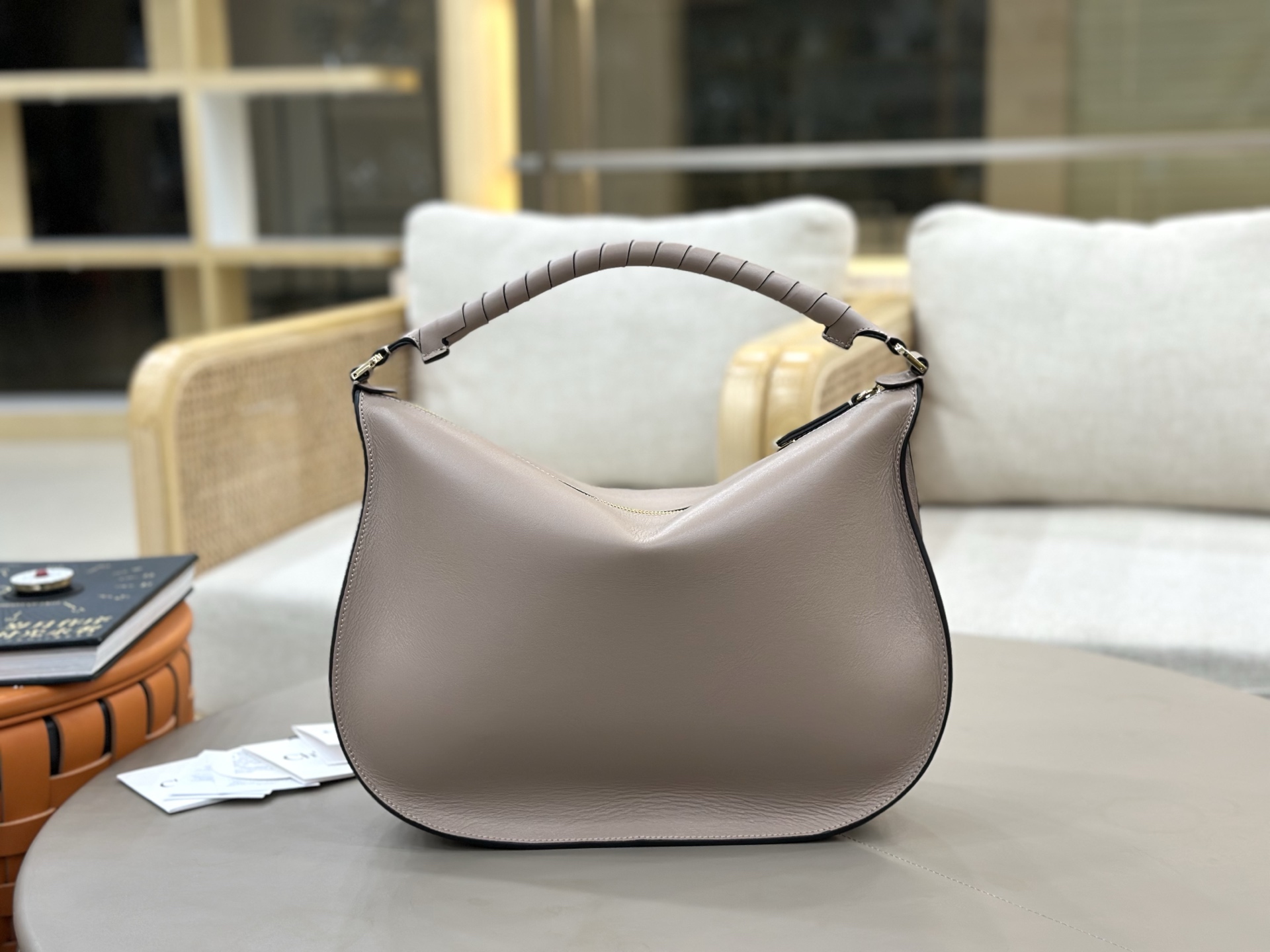 Chloe Large Marcie Shoulder Bag in Smooth Calfskin-Grey
