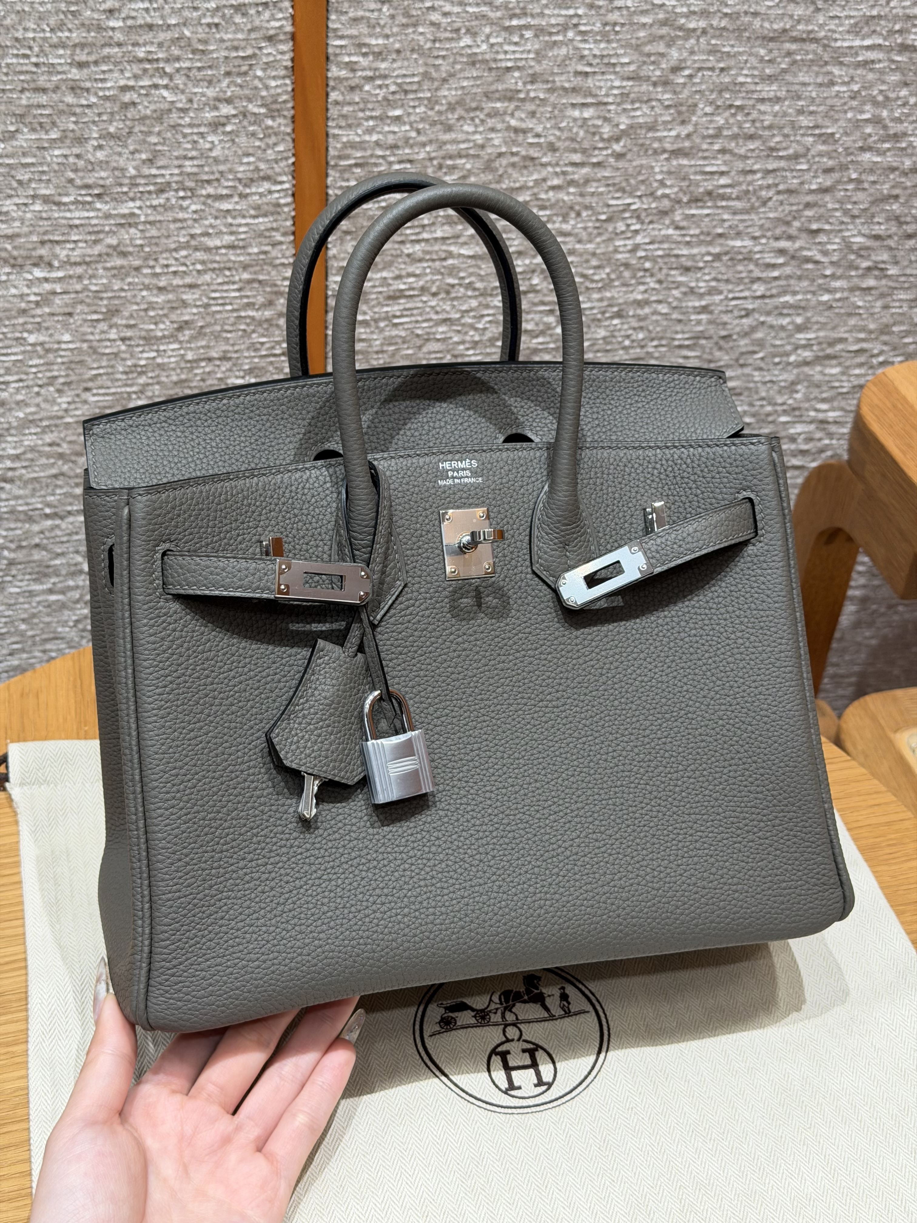 Hermes Gris Meyer Togo Birkin 25 Bag