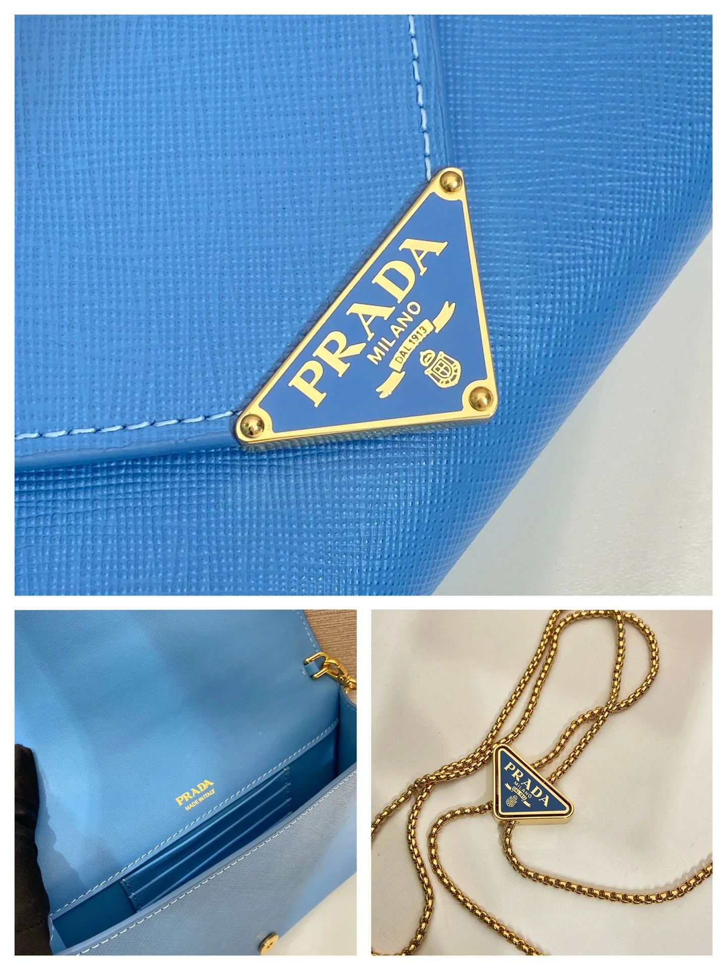 Prada PRA Cross pattern envelope bag blue leather 341158