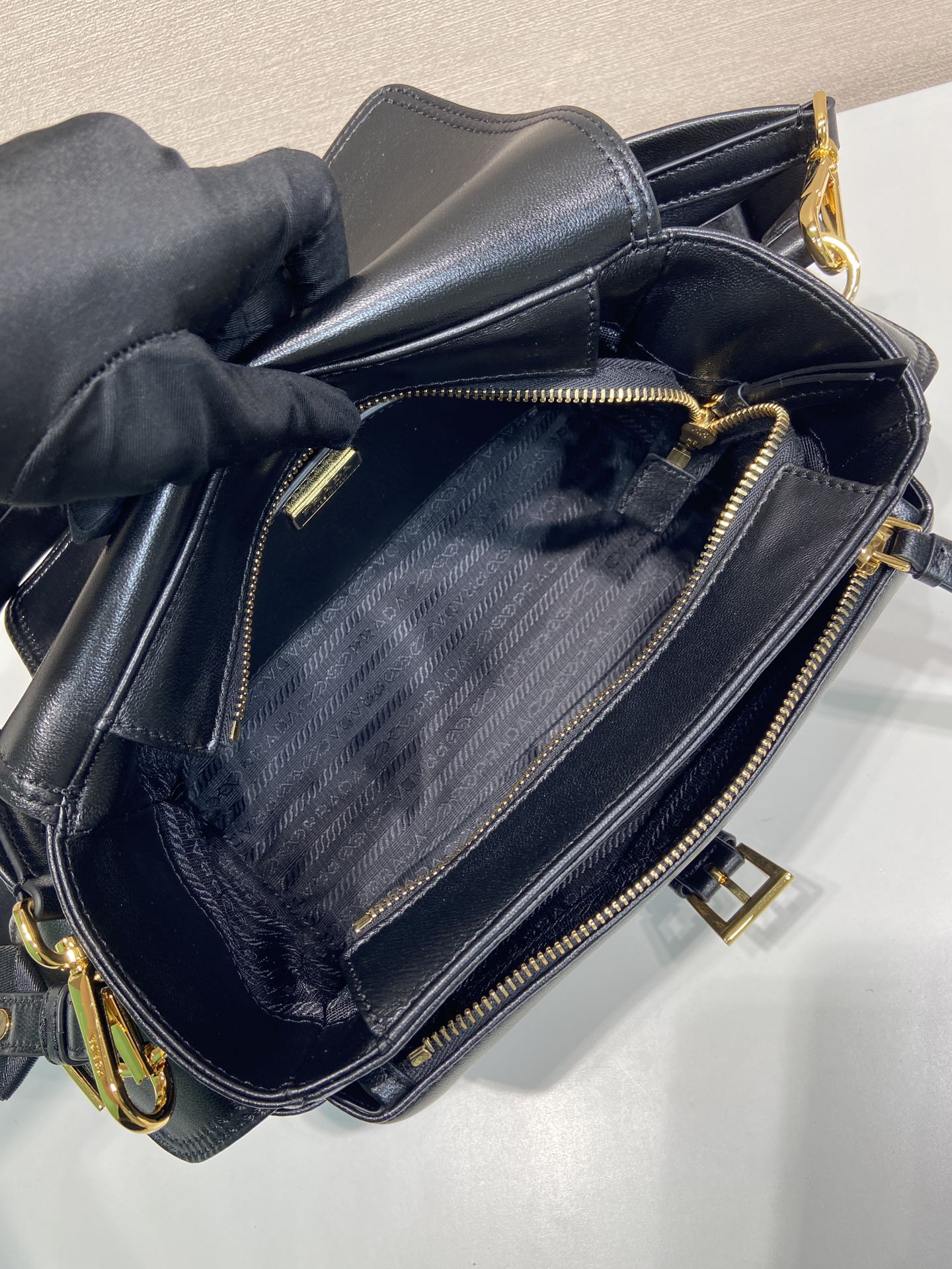 Prada PRA Shoulder Bag Black Sheepskin 341130