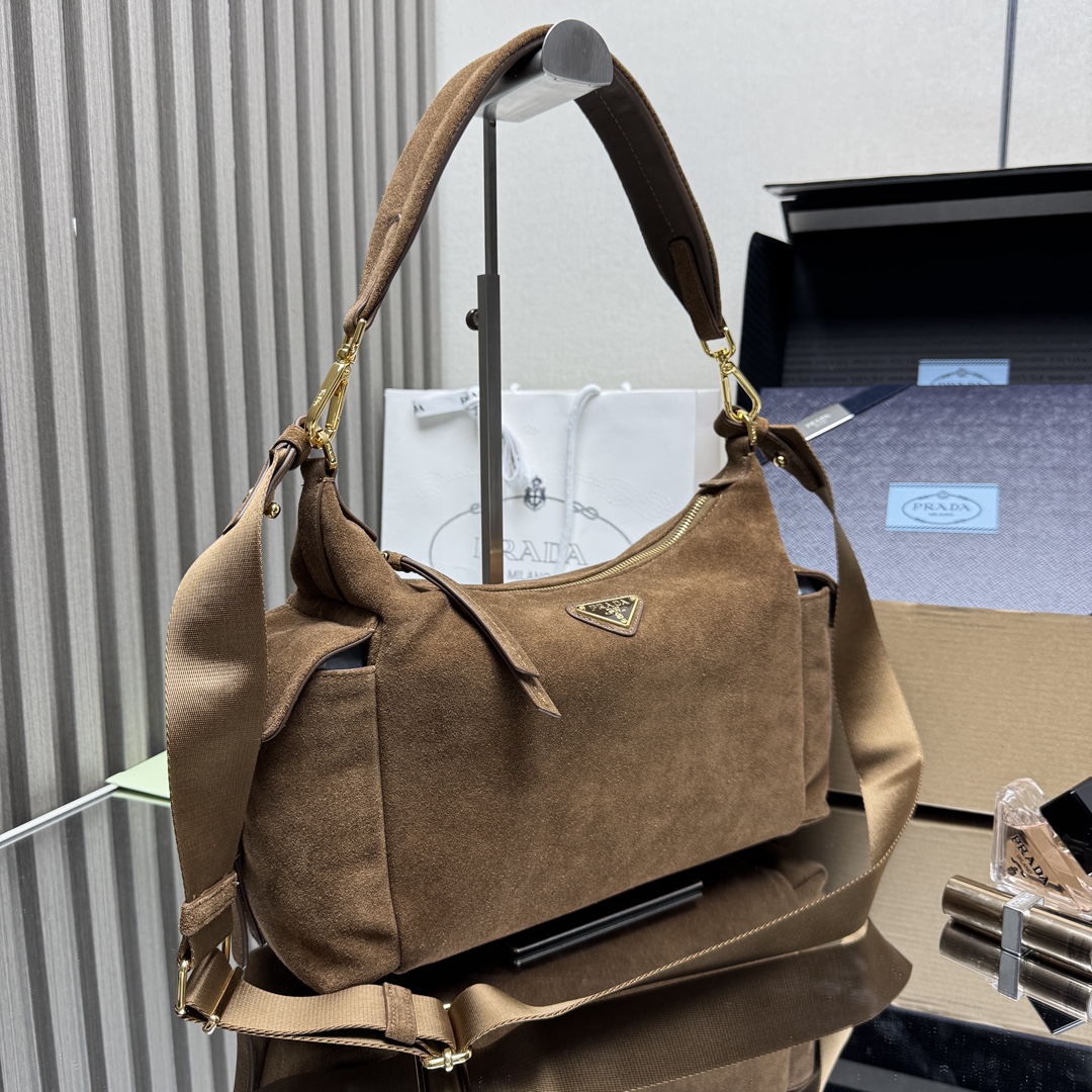 Prada Explore large Suede bag-Brown 1BC264