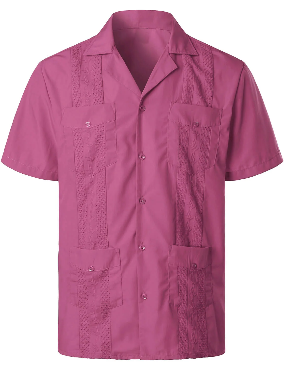 Men's Embroidered Cuban Guayabera Summer Cool Button-Up Short Sleeve Shirt