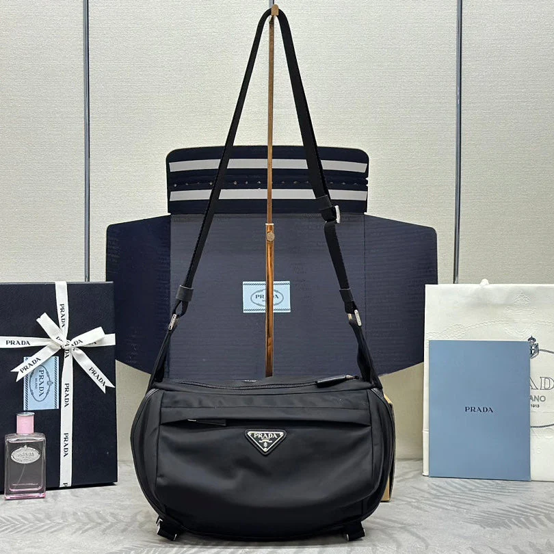 Prada SHOULDER BAG 27 IN BLACK RE-NYLON TRIANGLE LOGO