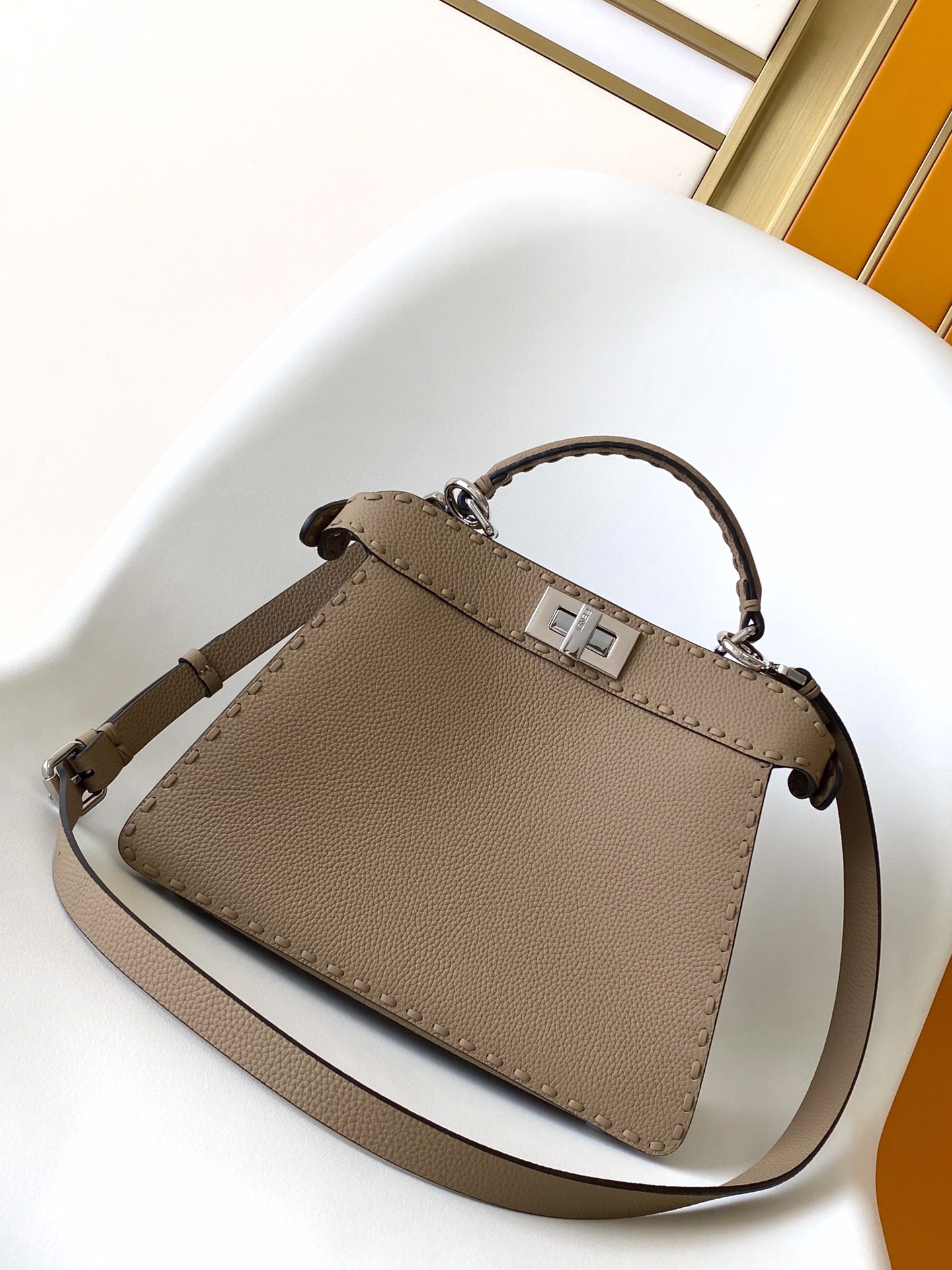 Fendi Iconic Peekaboo ISeeU Small Selleria Bag-Light grey