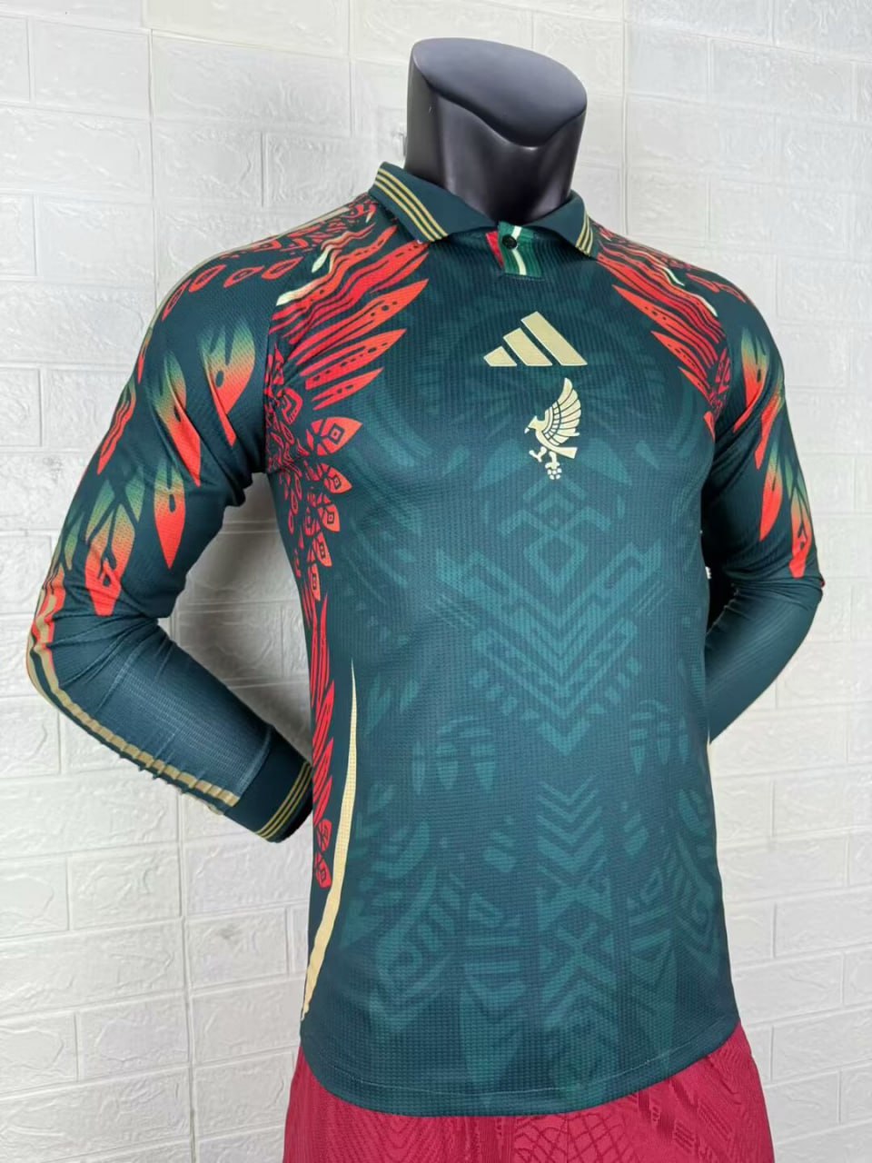 Mexico Gold Man Long Sleeve Player Version Jersey 25/26 Red Green
