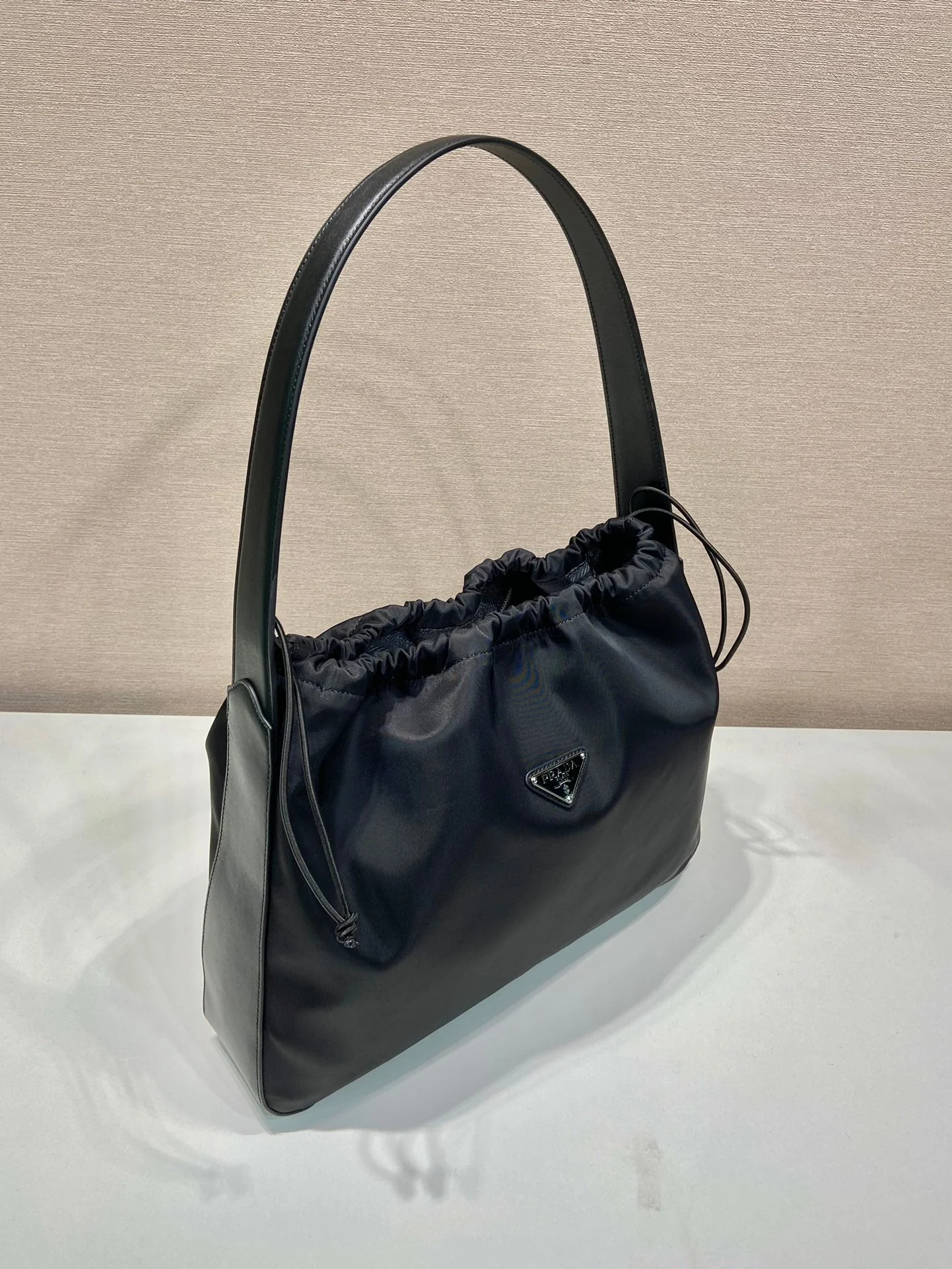 Prada LARGE DRAWSTRING BAG 37 IN BLACK RE-NYLON