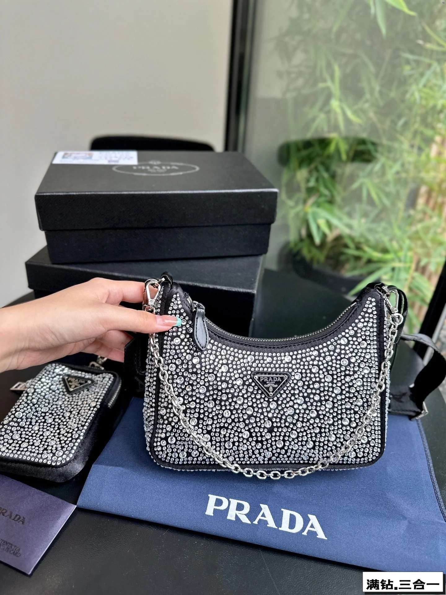 Prada  22 SATIN MINI-BAG WITH FULLY RHINSTONES