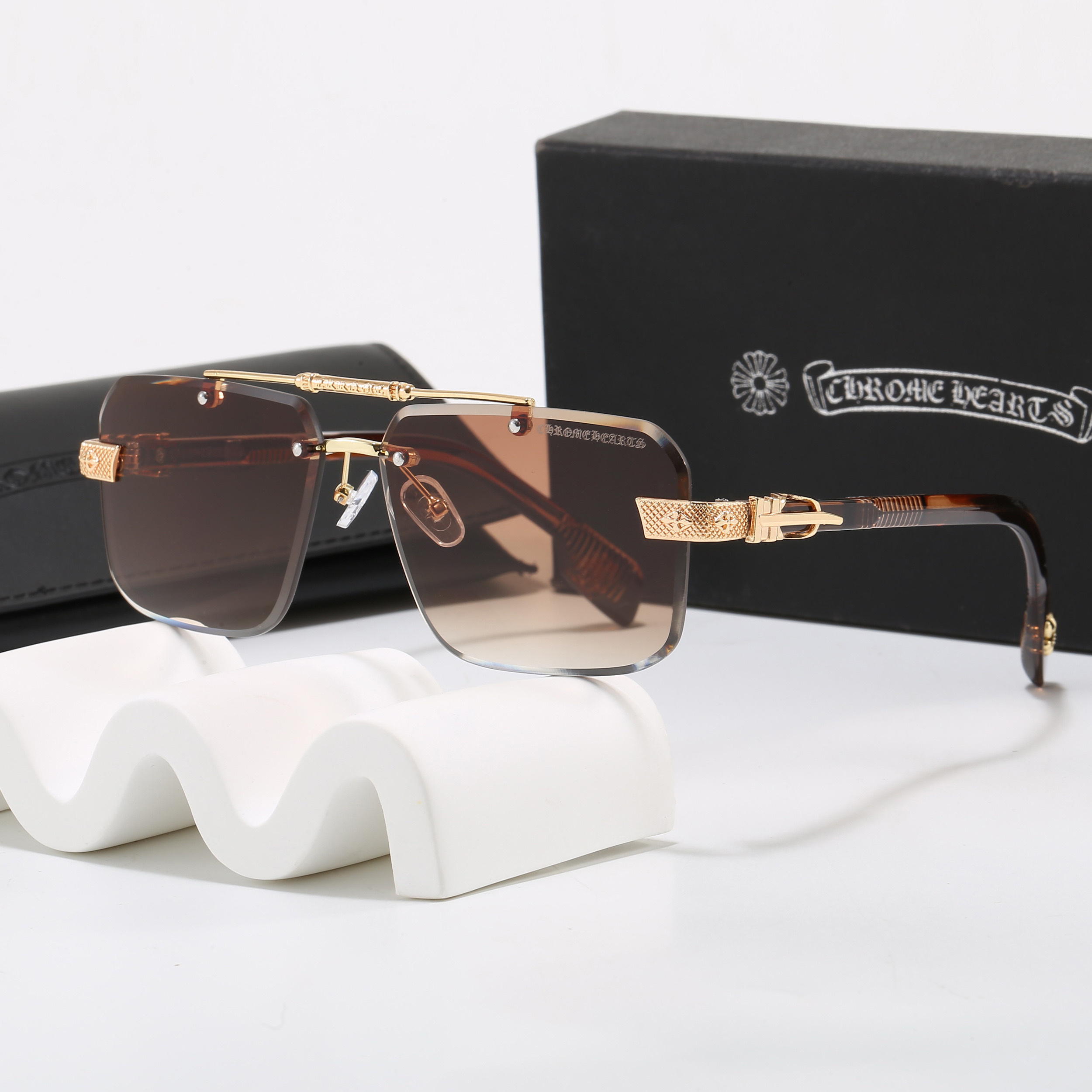 Chrome Hearts High-End Rimless Bridge Aviator Sunglasses - KAIROO