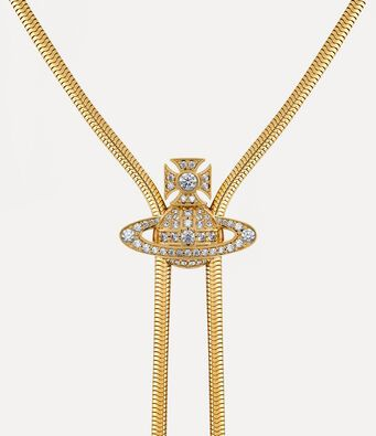 Luxury Rhinestone Orb Bolo Tie Necklace | Gold Snake Chain Statement Jewelry for Women