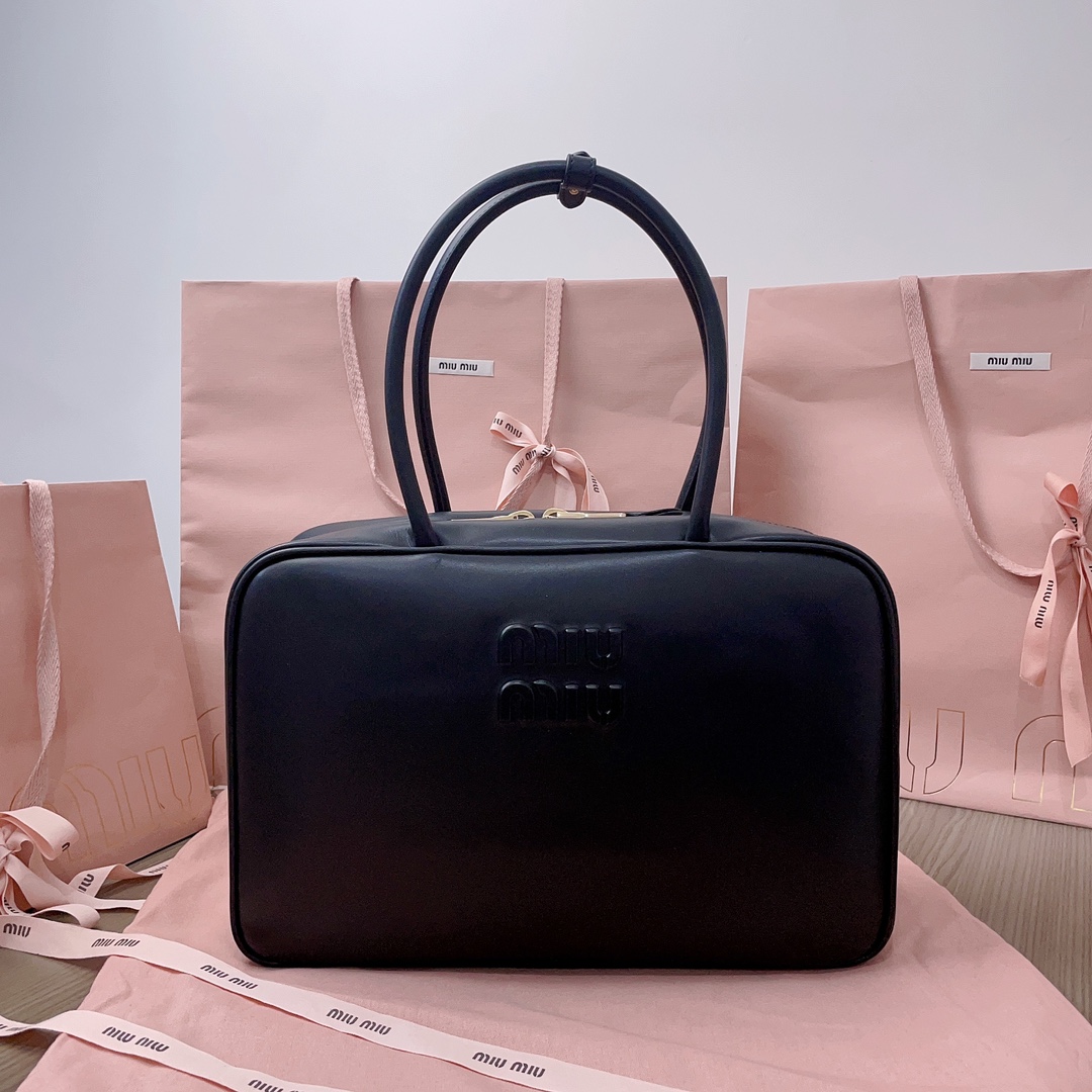 Miu Miu Black Large Beau Boston Leather Bag 5BB117