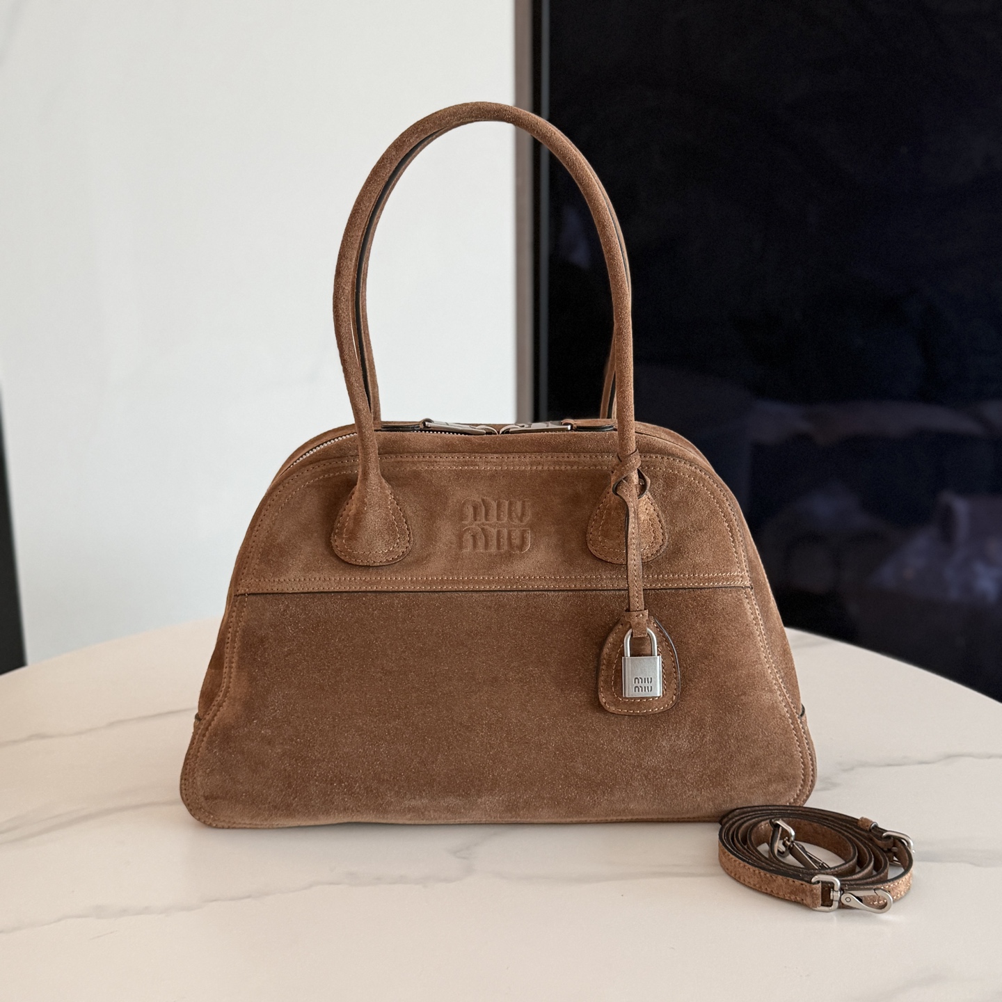 Miu Miu Cocoa Brown Medium Vivant Suede Leather bag 5BB196