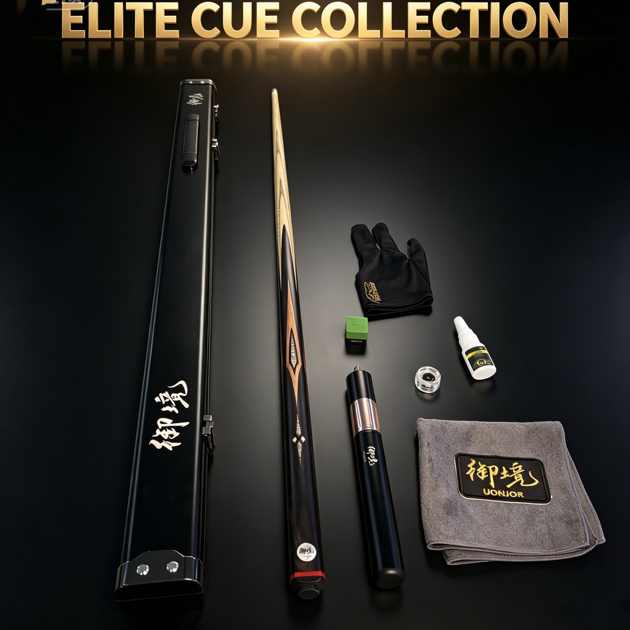 Jianyu Professional Snooker Cue 3/4 Jointed – Handcrafted Ash Shaft & Ebony Butt with Inlay | Complete Cue Set with Extension & Case