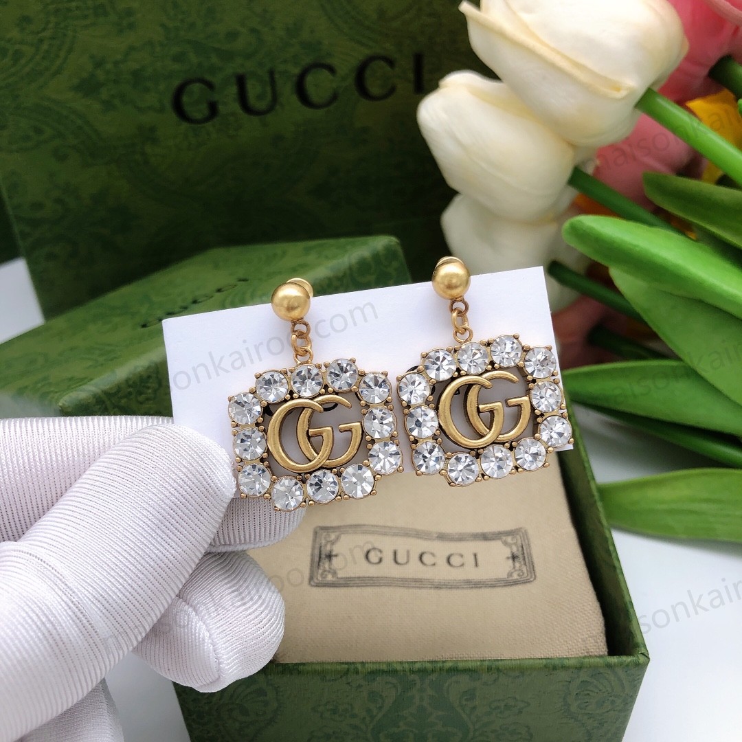 Gucci GG Crystal Square Drop Earrings - KAIROO