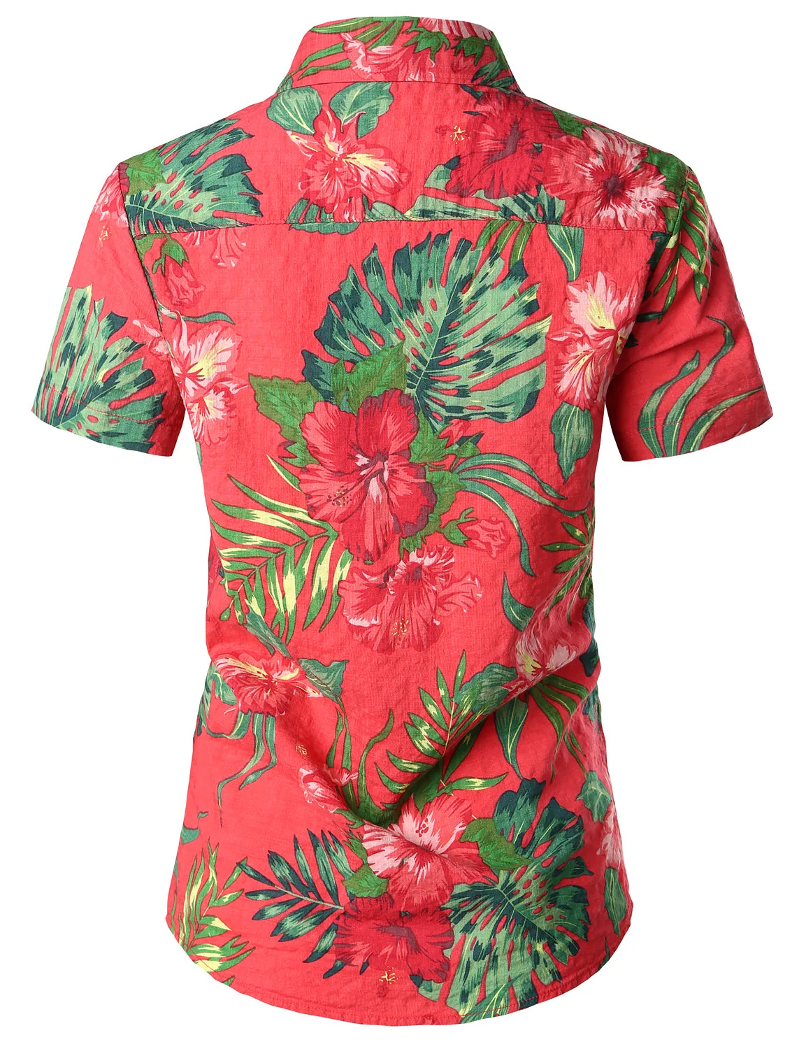 Women's Red Floral Print Cotton Aloha Hawaiian Breathable Short Sleeve Shirt