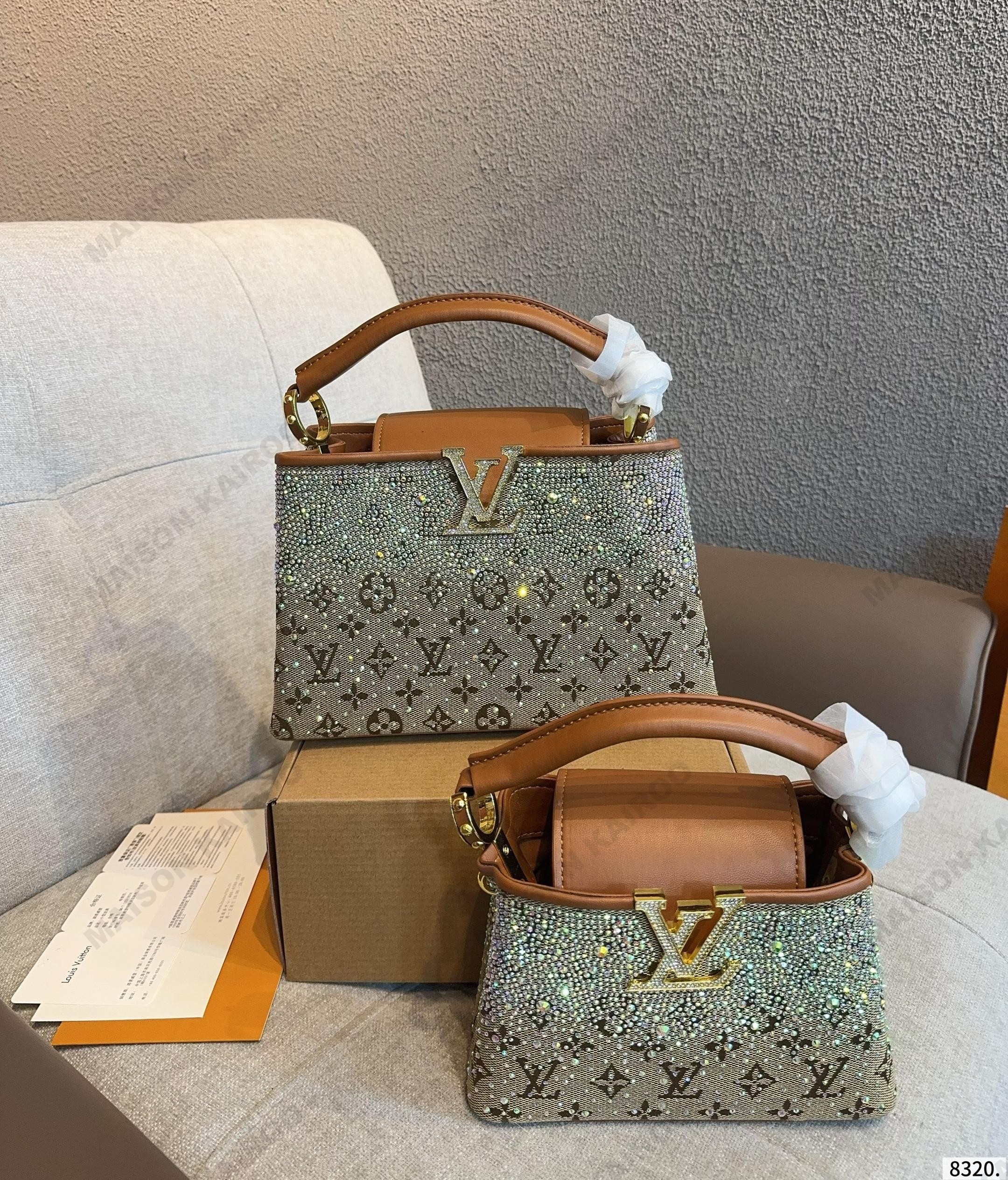 Louis Vuitton LV Capucines BB/Mini Gradient Crystal Embellished Monogram Canvas Top Handle Bag - KAIROO
