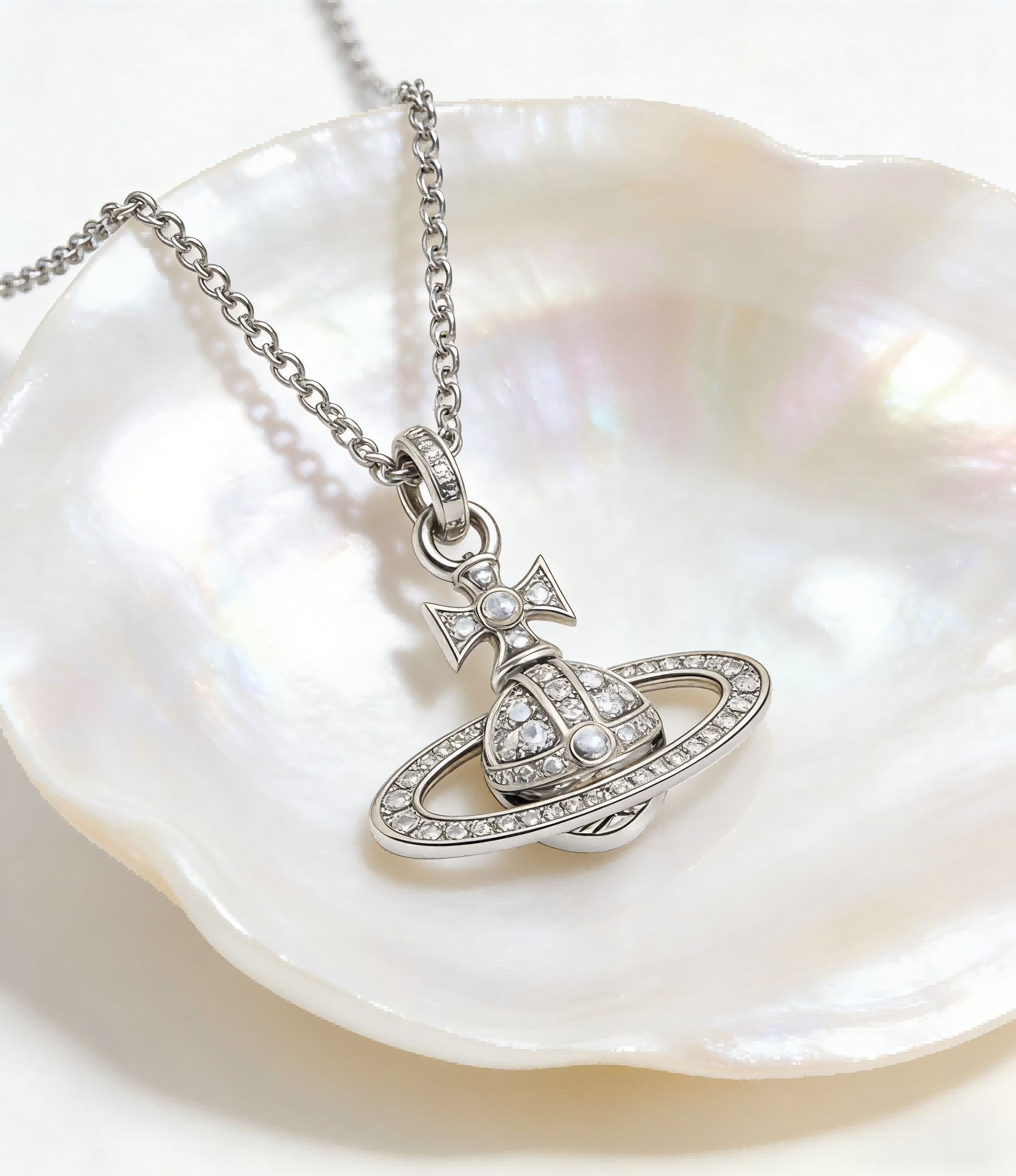 2026 New Vivienne Westwood Silver Tone Crystal Saturn Orb Pendant Necklace for Women, Trendy Y2K Aesthetic Statement Jewelry, Perfect for Daily & Party Wear