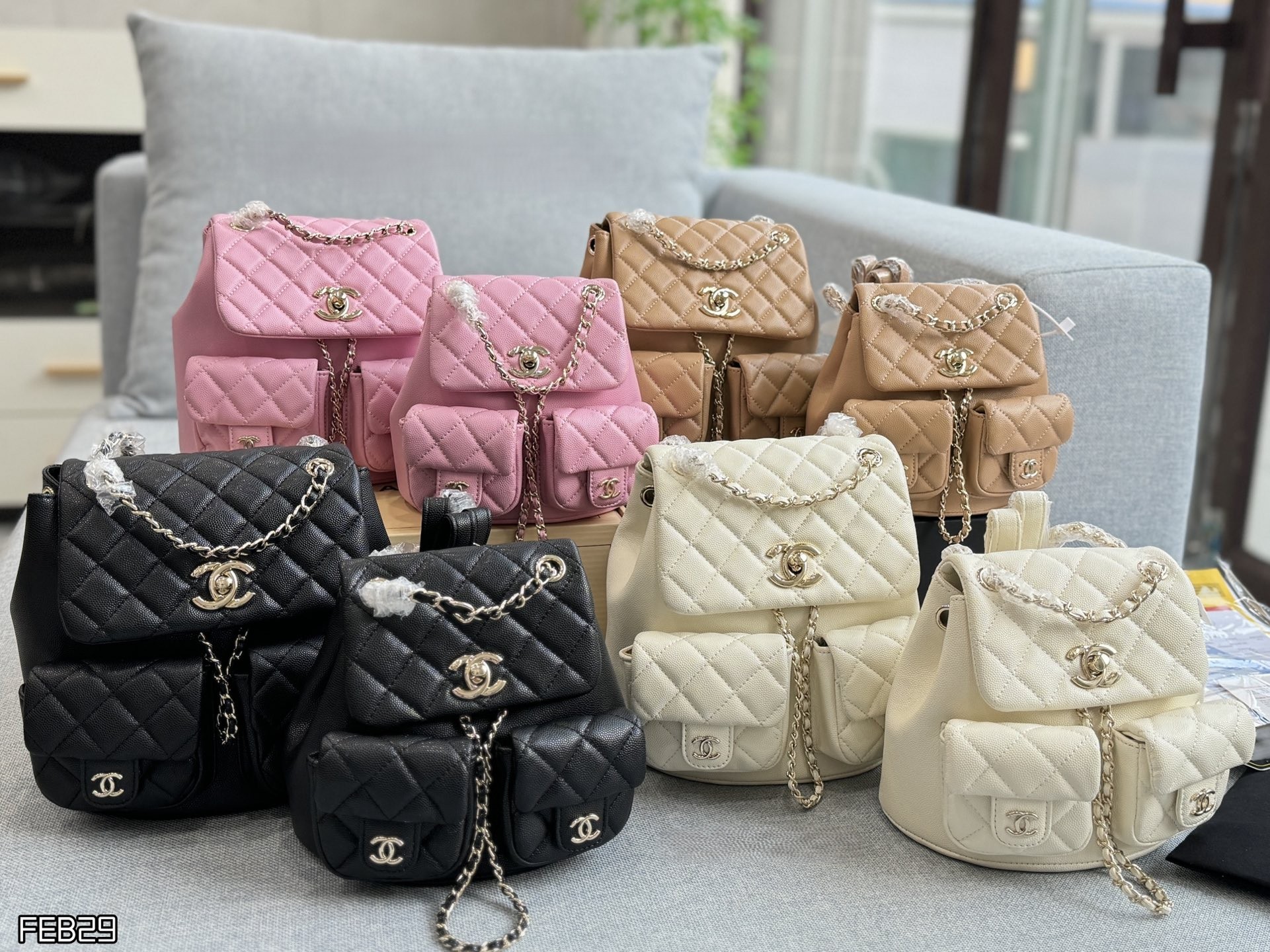 Chanel Small&Mini Duma Quilted Caviar Leather Drawstring Flap Dual Pockets Backpack Shoulder Bag - KAIROO