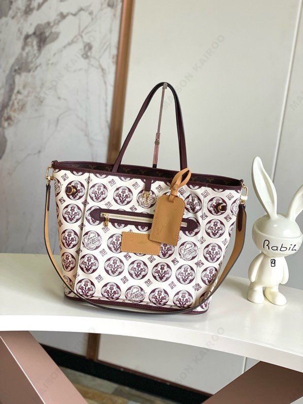 Louis Vuitton LV Neverfull Inside Out MM&GM Canvas Persona Burgundy Flower Strap Reversible Tote Bag - KAIROO