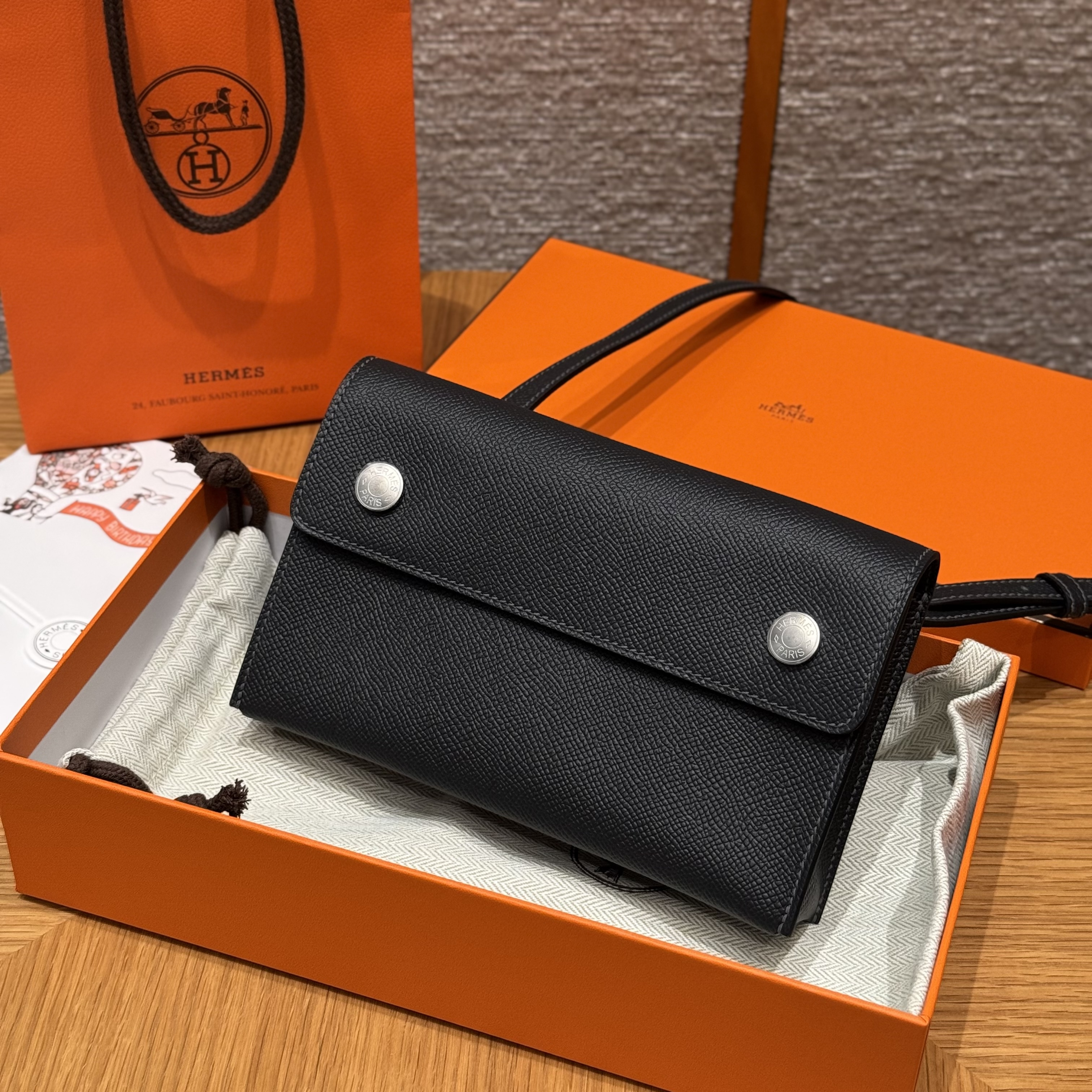 Hermes Black Epsom Snap Wallet