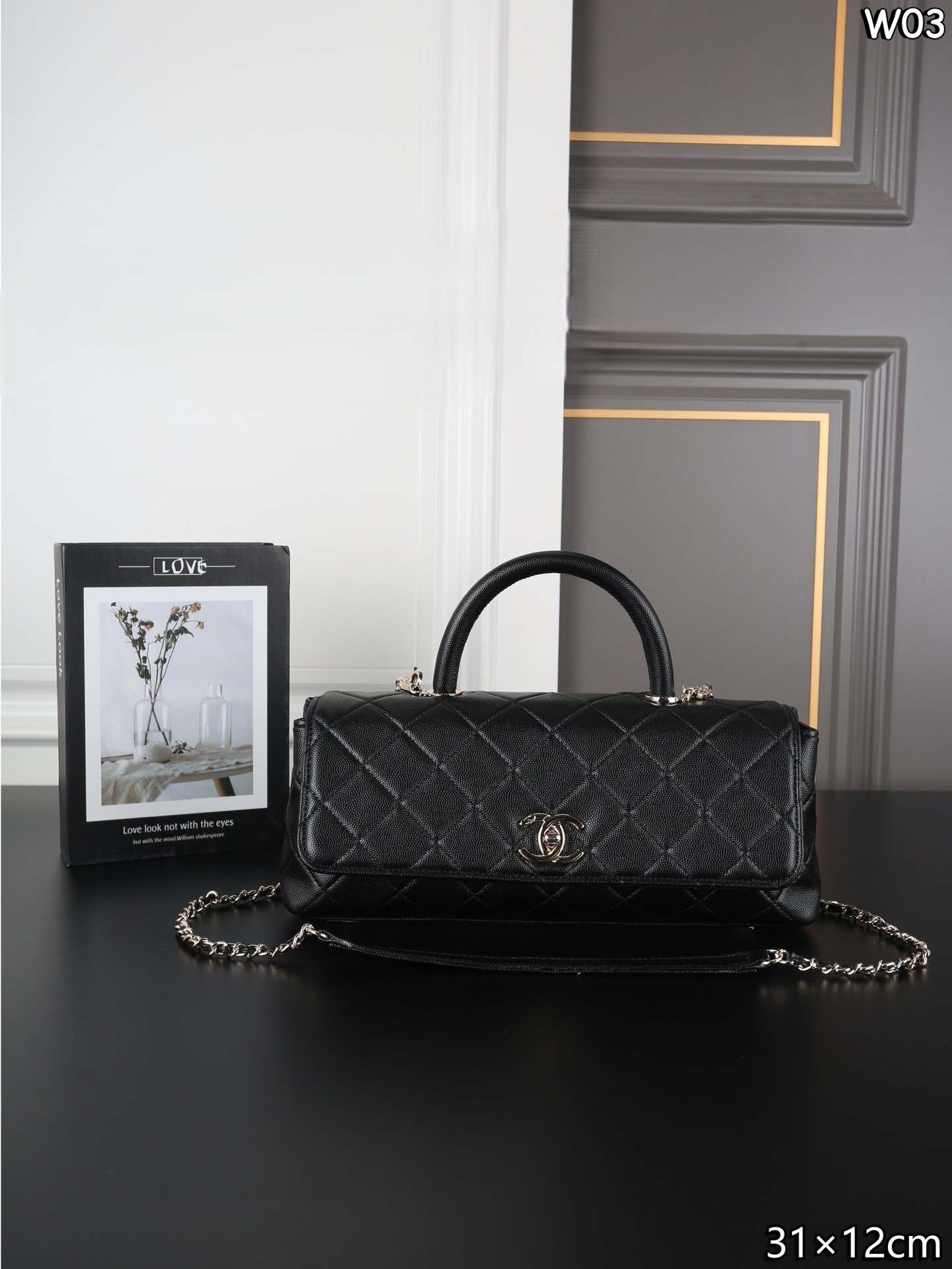 Chanel 26S East-West Coco Large 31CM Caviar Quilted Leather Flap Top Handle Baguette Shoulder Bag - KAIROO