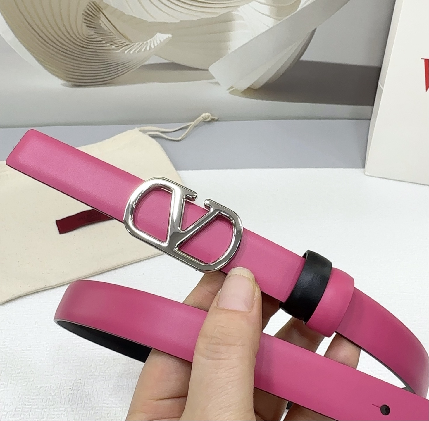 Valentino Reversible Leather Belt 2cm