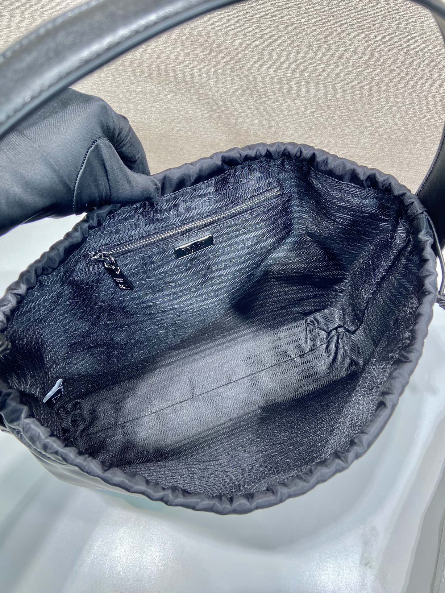 Prada LARGE DRAWSTRING BAG 37 IN BLACK RE-NYLON