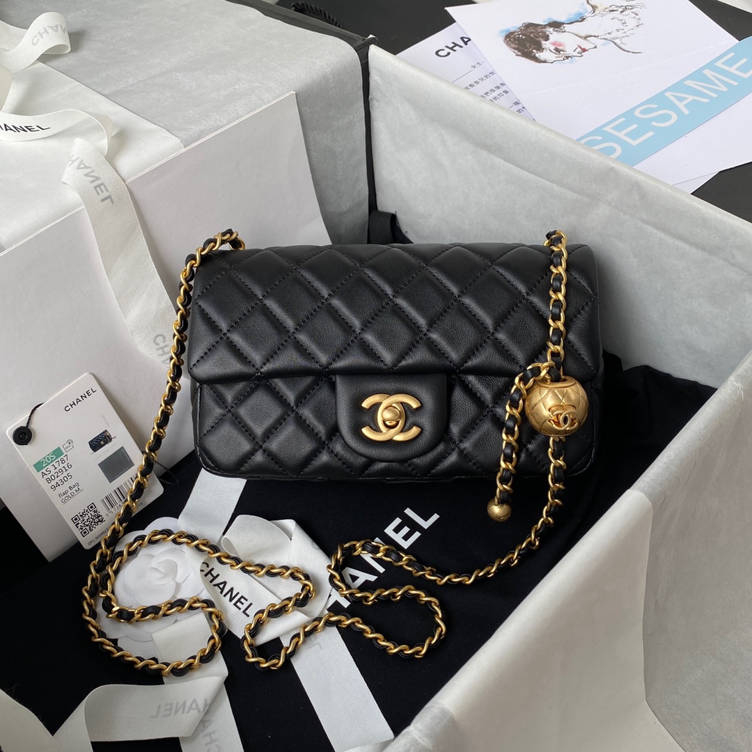 Chanel Small Flap Crossbody Bag in Black Lambskin AS1787