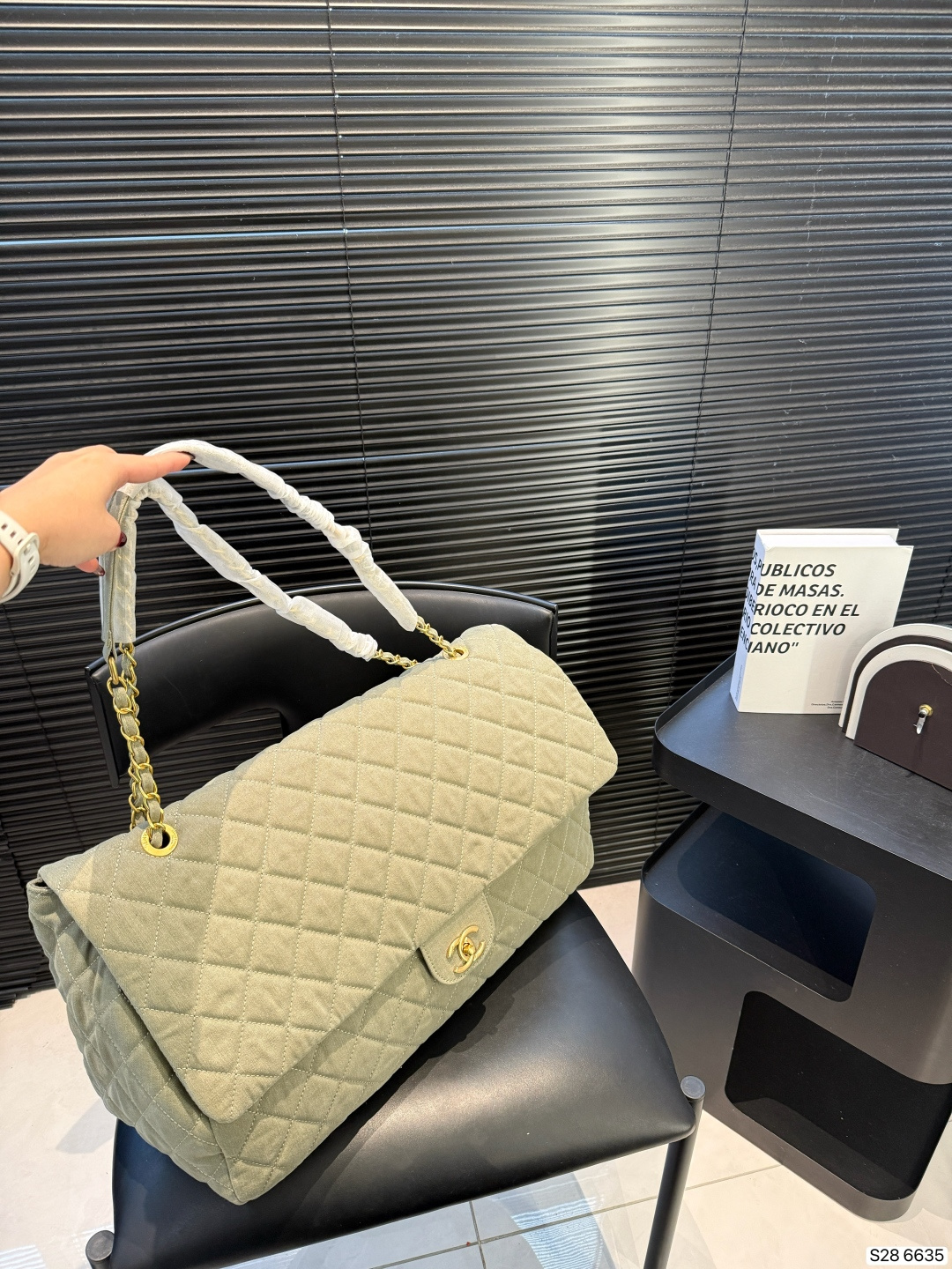 Chanel XXL CF 45CM Maxi Quilted Sage Green Denim Airport Oversized Flap Chain Shoulder Bag - KAIROO