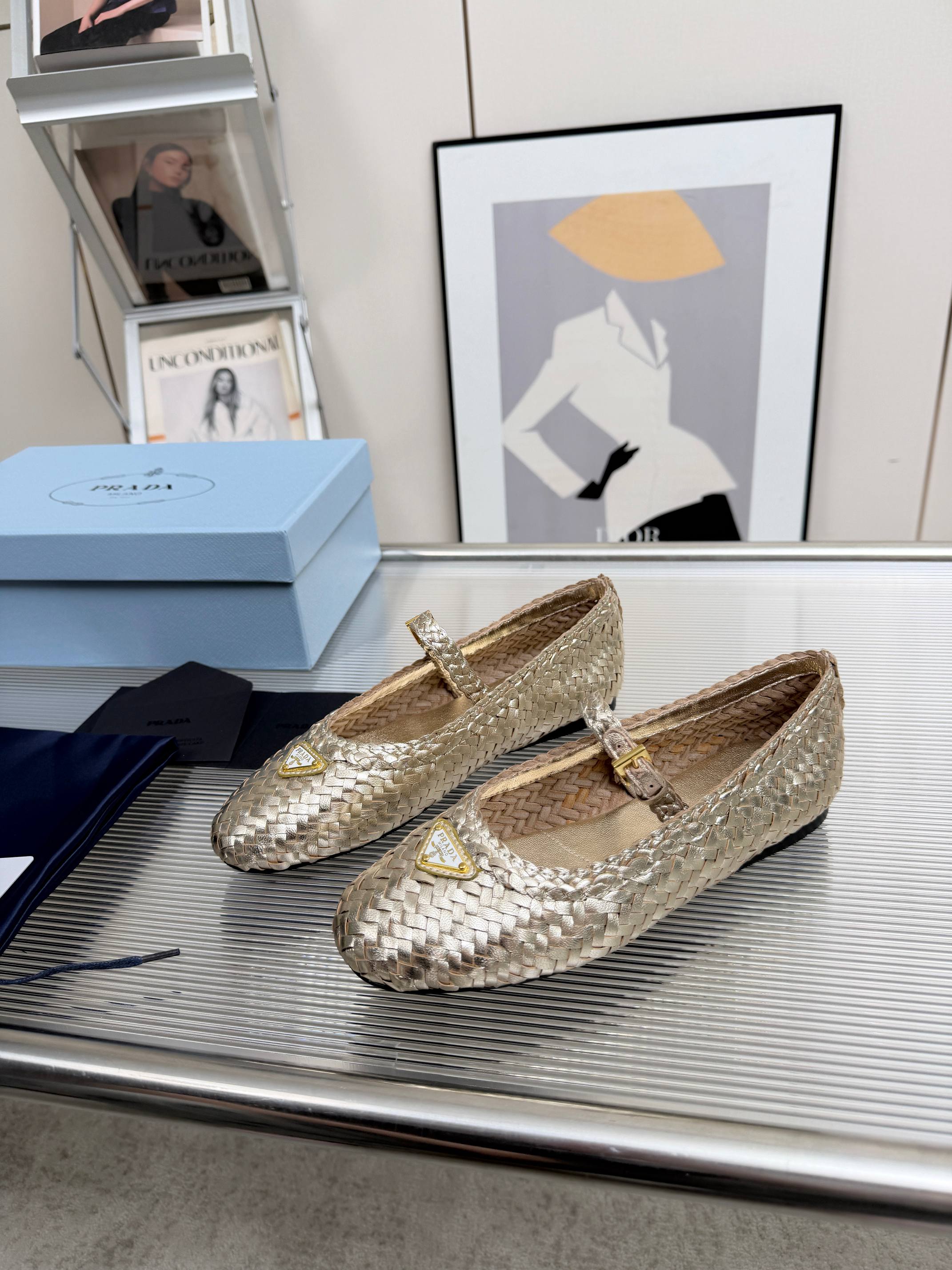 Prada Leather Woven ballerinas