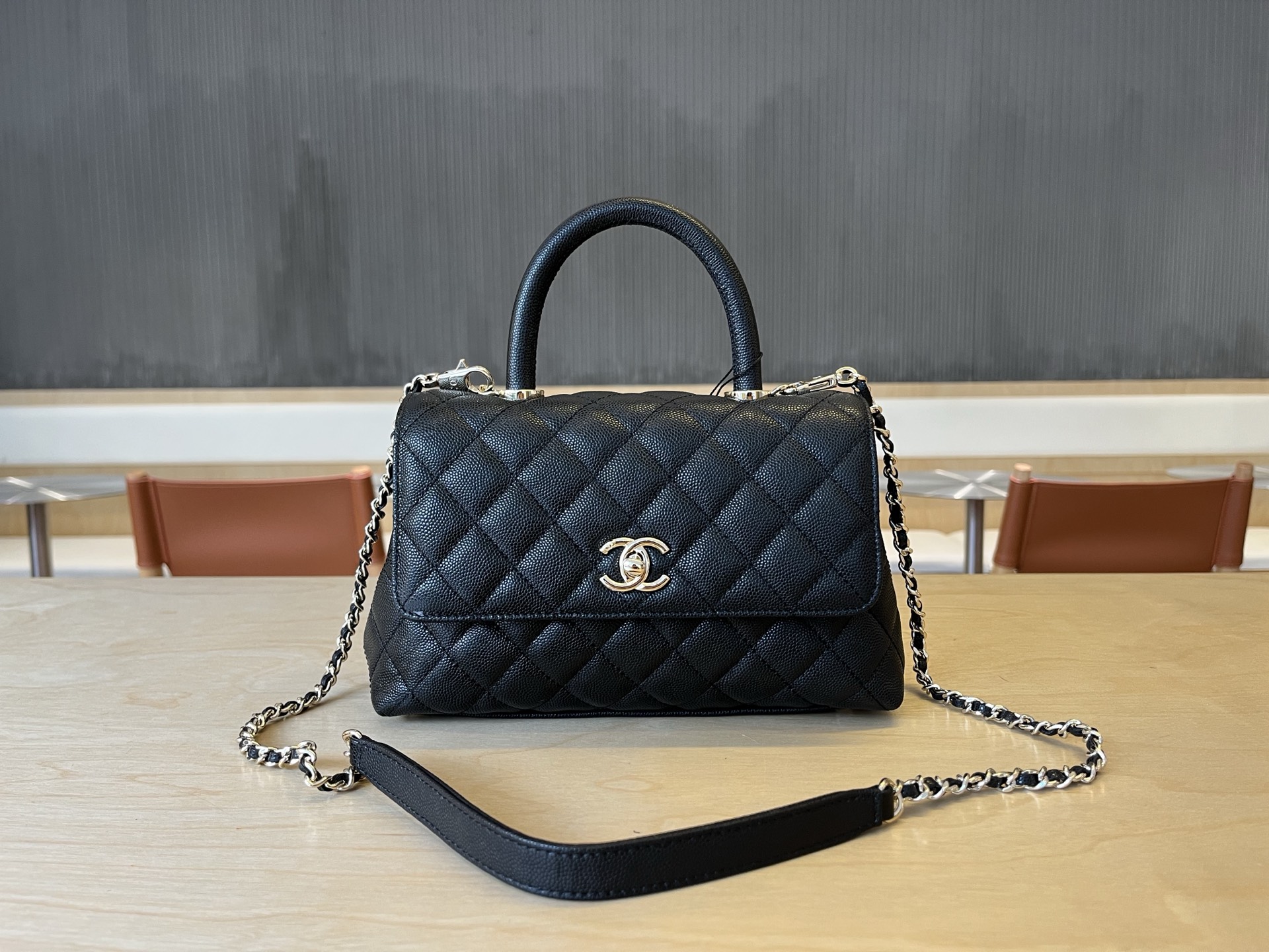 Chanel Coco Handle Small 23cm Quilted Caviar Leather Flap Top Handle Chain Shoulder Bag /10A - KAIROO