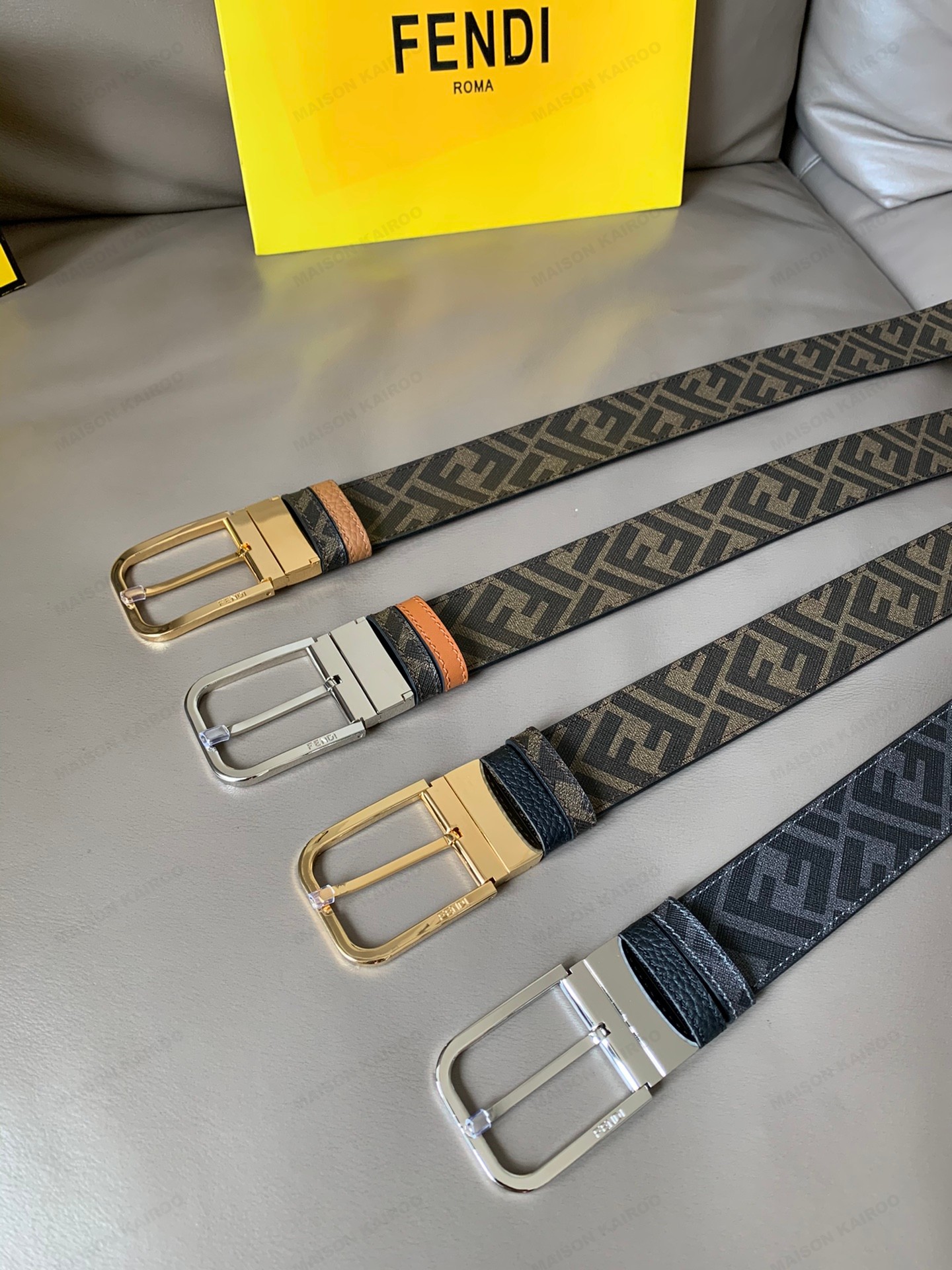Fendi FF Vertigo Canvas And Leather 4.0 Reversible Pin Buckle Belt - KAIROO