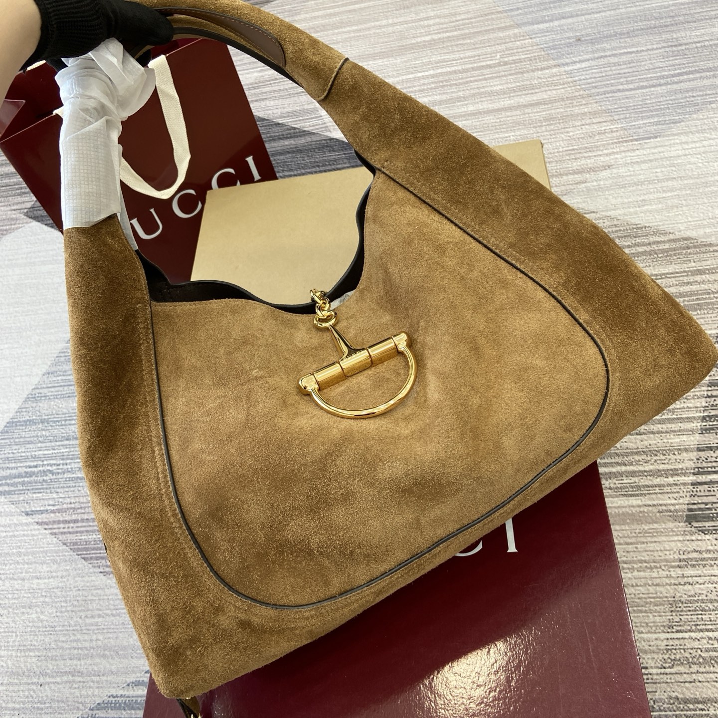 Gucci Bags Softbit Brown Suede Material 837467 837466