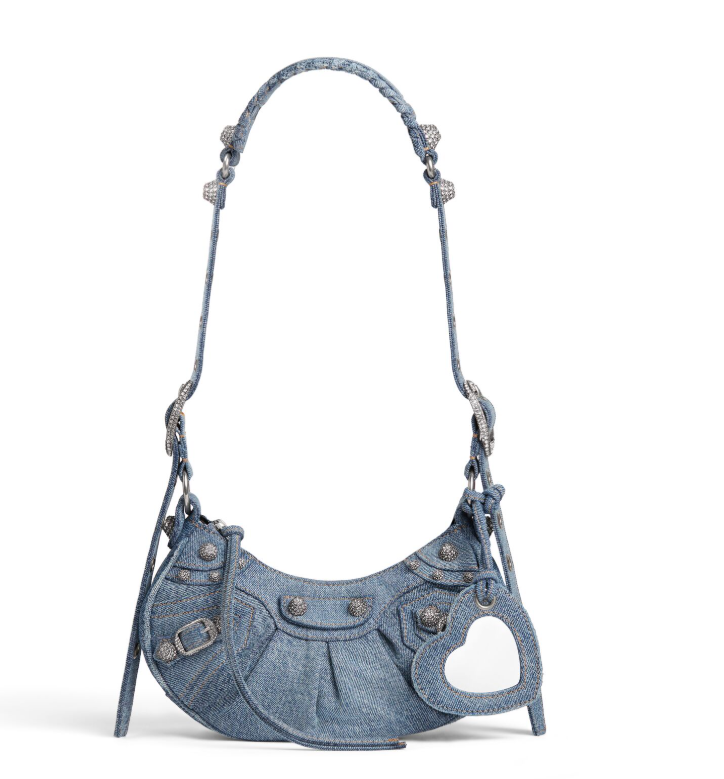 𝐁alenciaga Le Cagole XS Shoulder Bag in Blue washed Denim