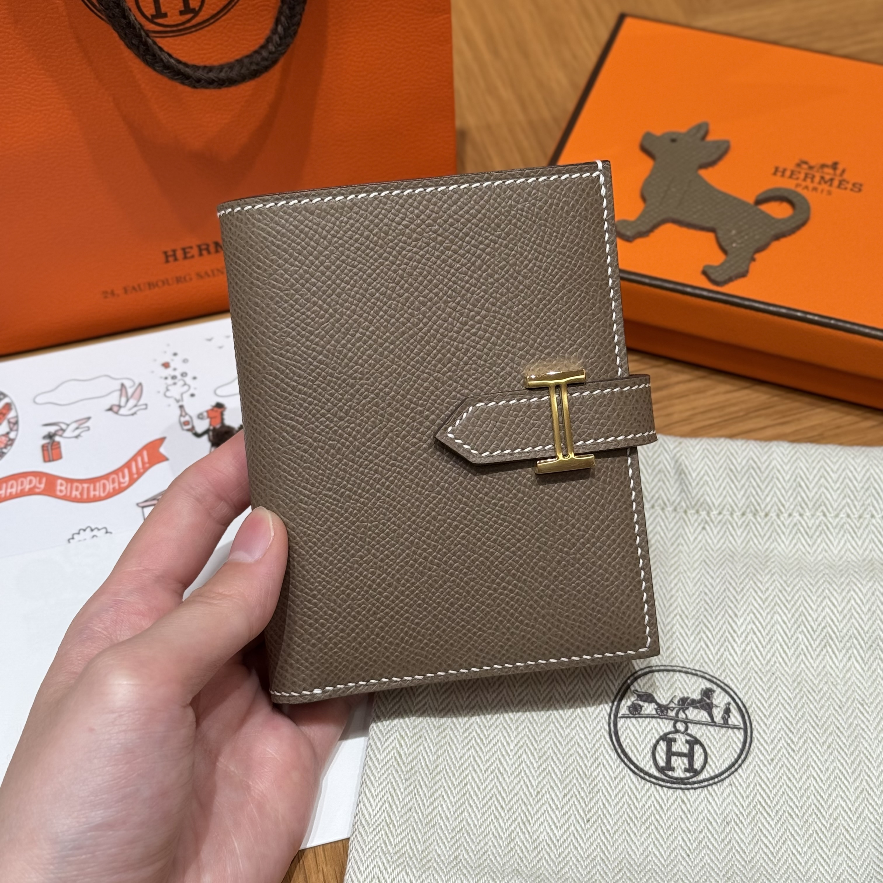 Hermes Etoupe Epsom Bearn Compact wallet