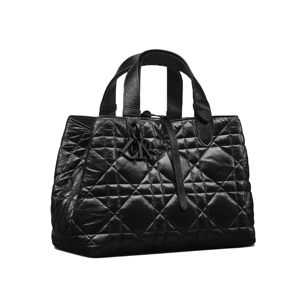 Dior Medium Toujours Bag Black Macrocannage Crinkled Calfskin (Mirror Quality)