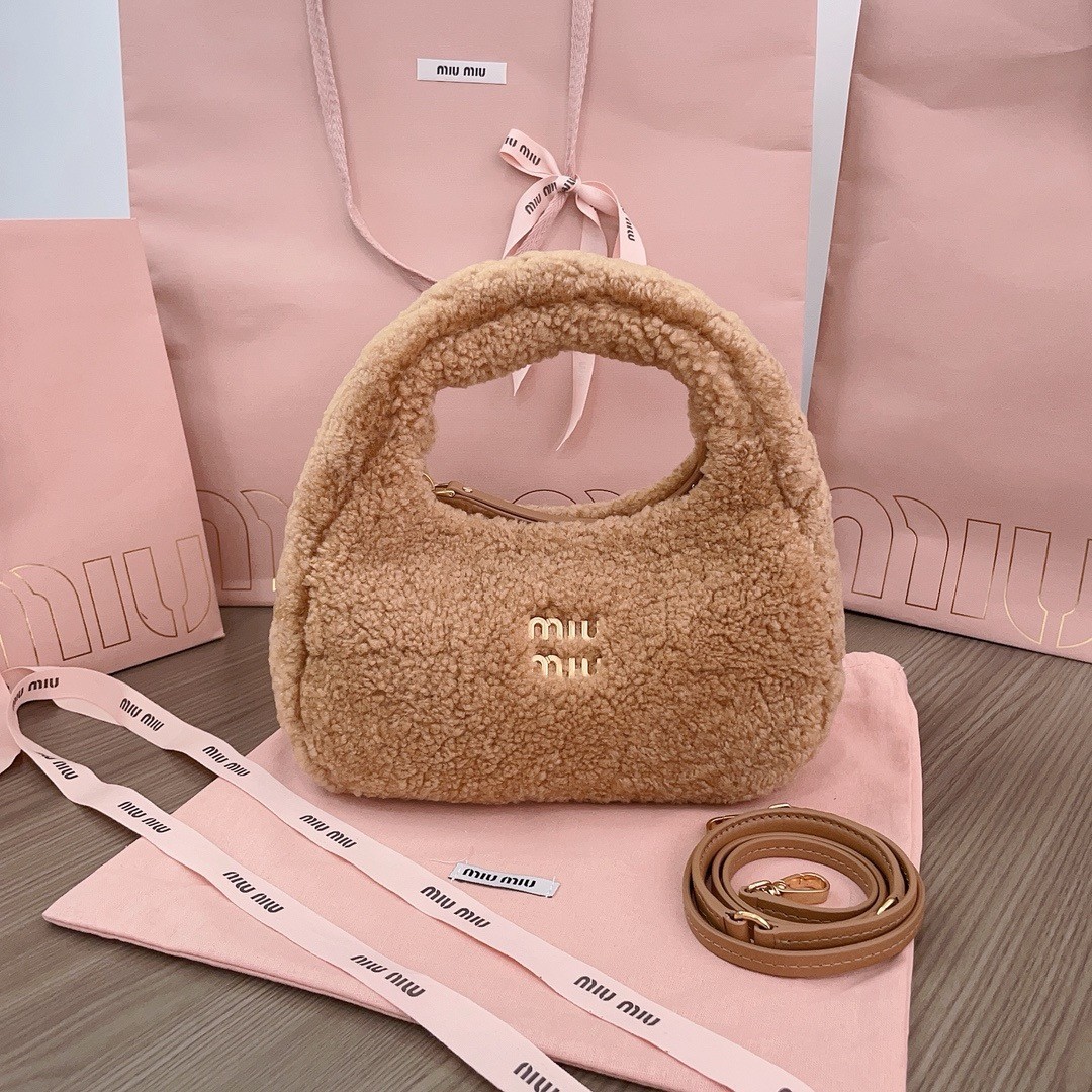 Miumiu Wander Small Shearling Crescent Bag